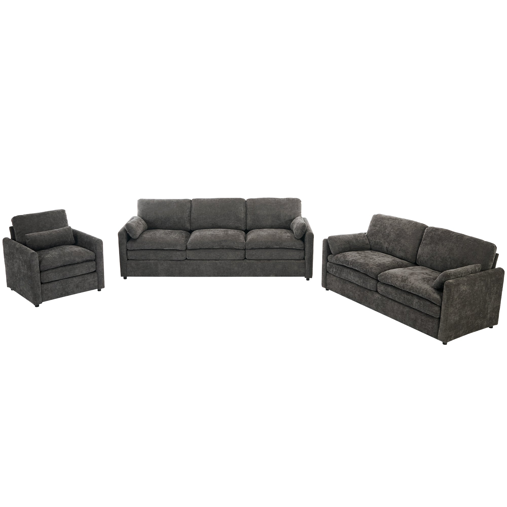 Cozy Upholstered Sofa Set Oversized Comfy Cloud Sofa Double Cushion Sofa Group Plush Cushion Sofa Couch for Living Room, Grey
