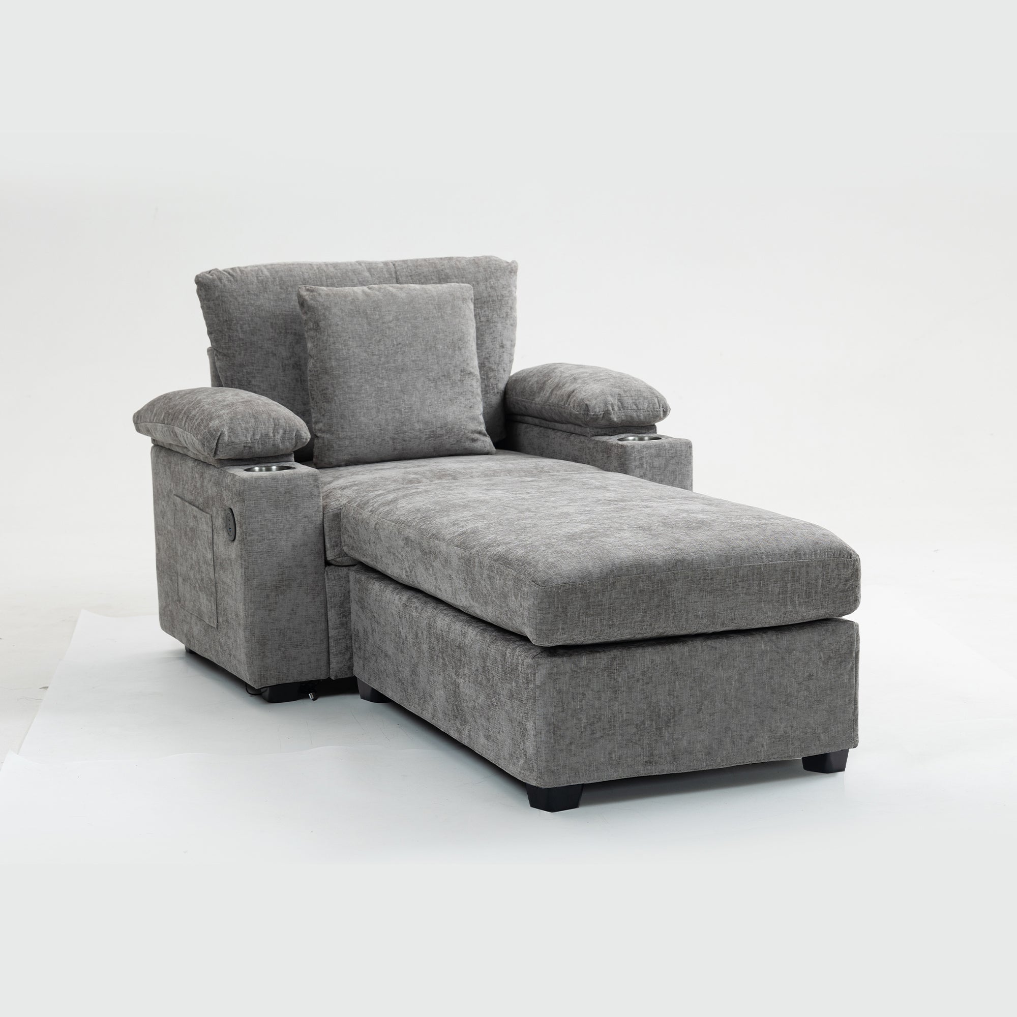 Modern Oversized Chair with Ottoman,Chenille Fabric Sofa Bed,Accent Chair Comfy Sofa with Cupholders and USB Charging Ports Chair for Living Room,Bedroom,Apartment