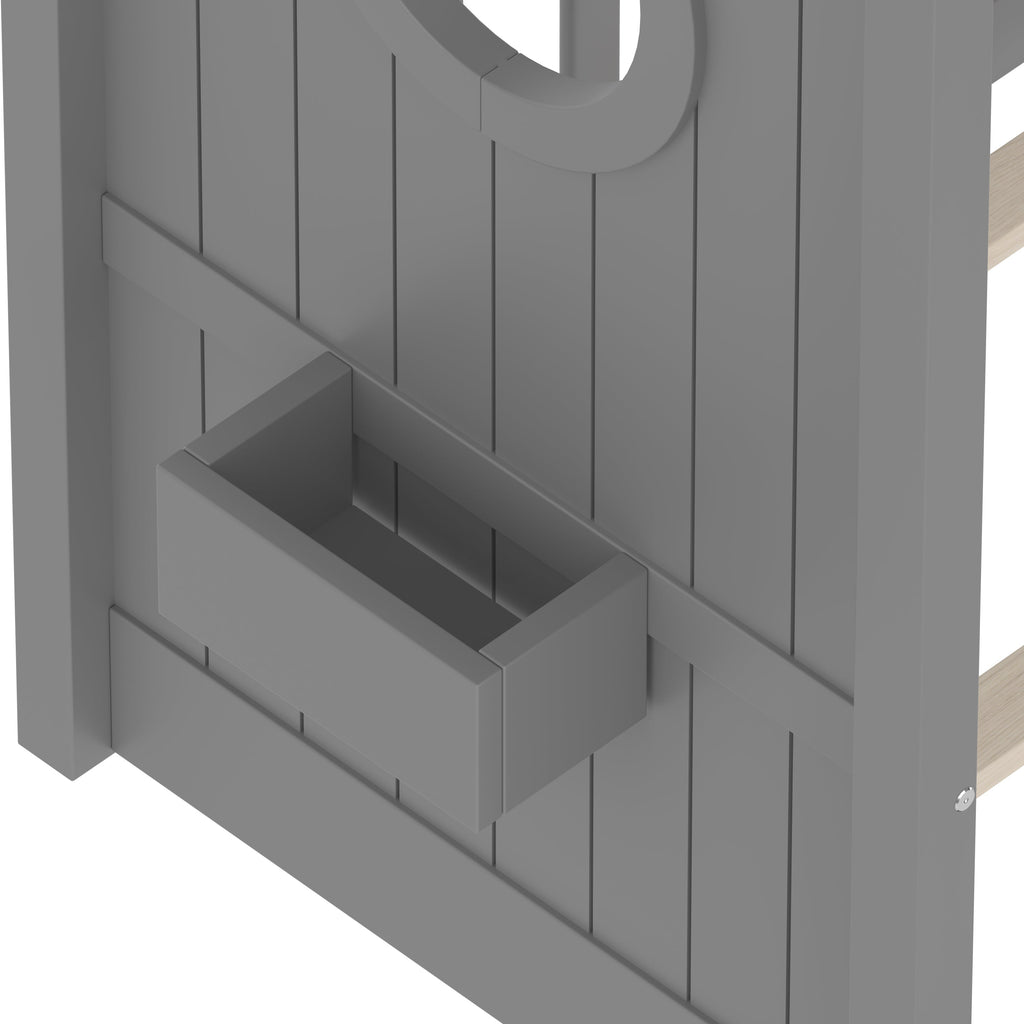 Full Size Floor House Bed for Toddler, Kids Montessori Bed  with Storage Shelf, Playhouse Bed with Roof Design, Gray