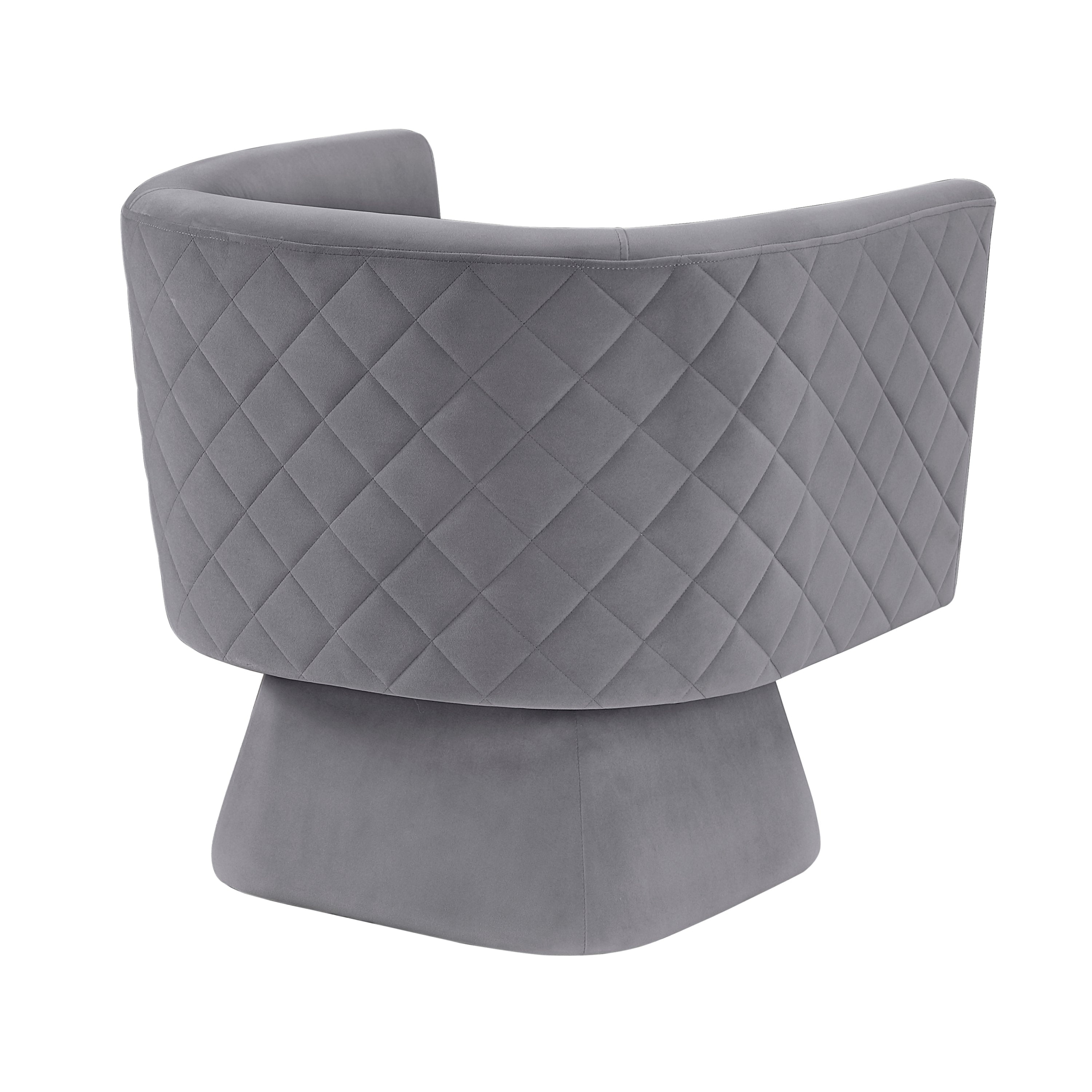 1pc Swivel Chair Gray Velvet Fabric Upholstery Solid wood Diamond Pattern Stitched Back Comfort Chair Living Room Furniture