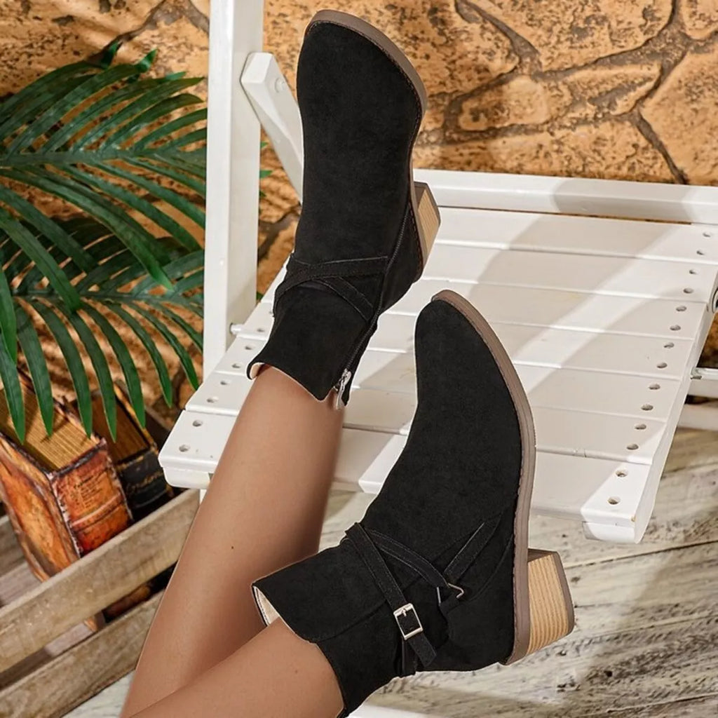 Side Zip Block Heels Boots