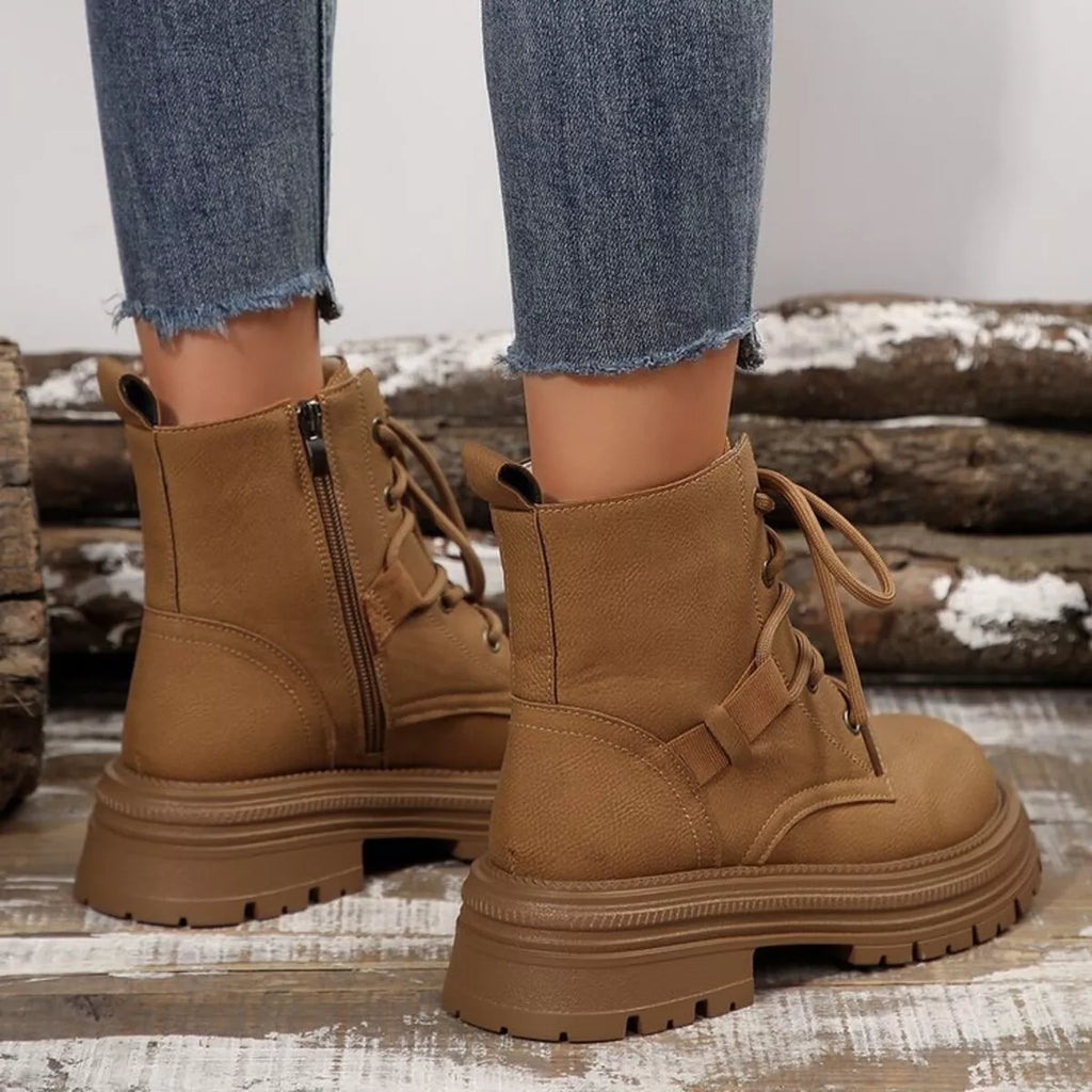Round Toe Lace Up Platform Boots