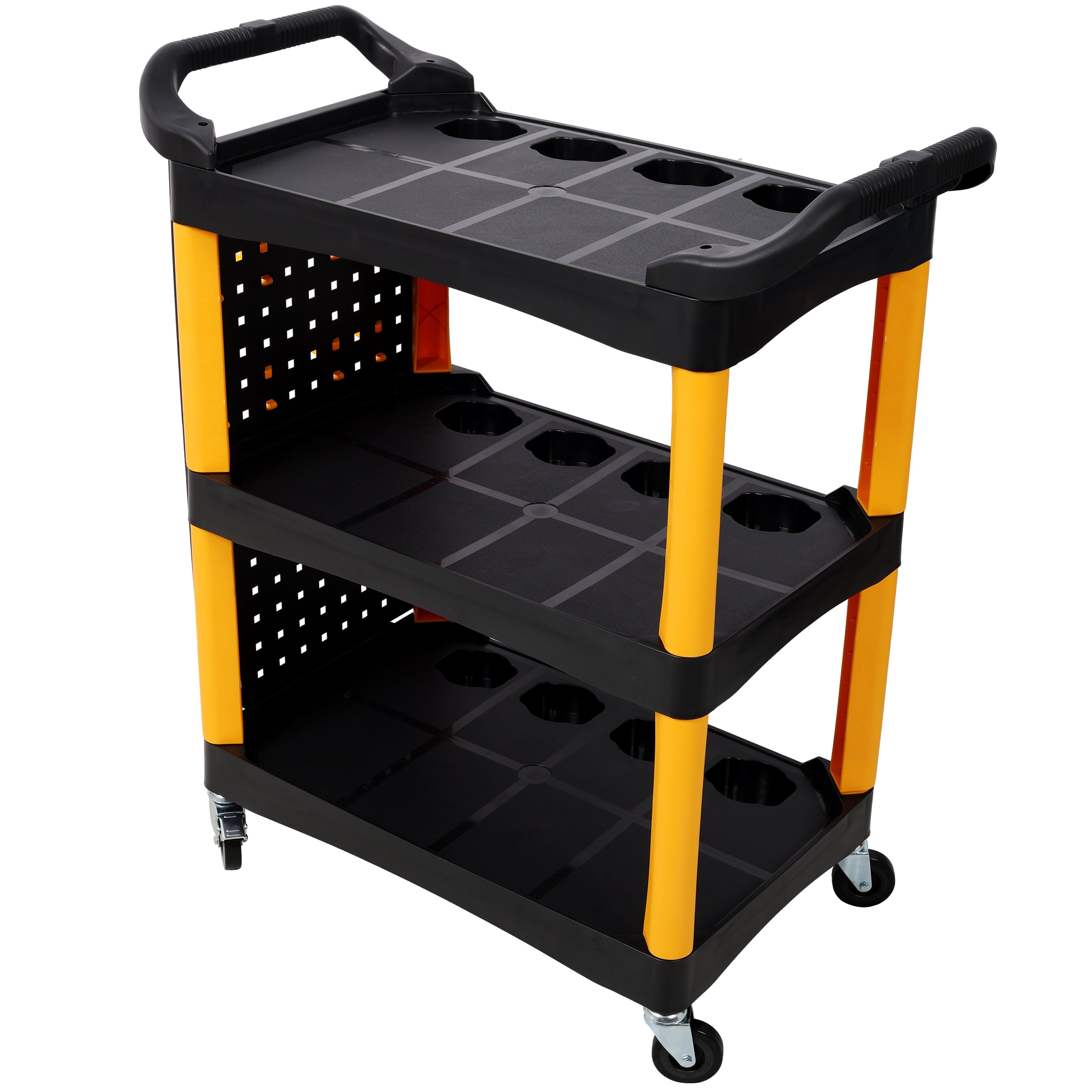 3 Tier Rolling Auto Detail Cart With Wheels,With Panel & Hook,for Detailers Garage, Workshop, Repair Shop, Storage Tool, Yellow&Black
