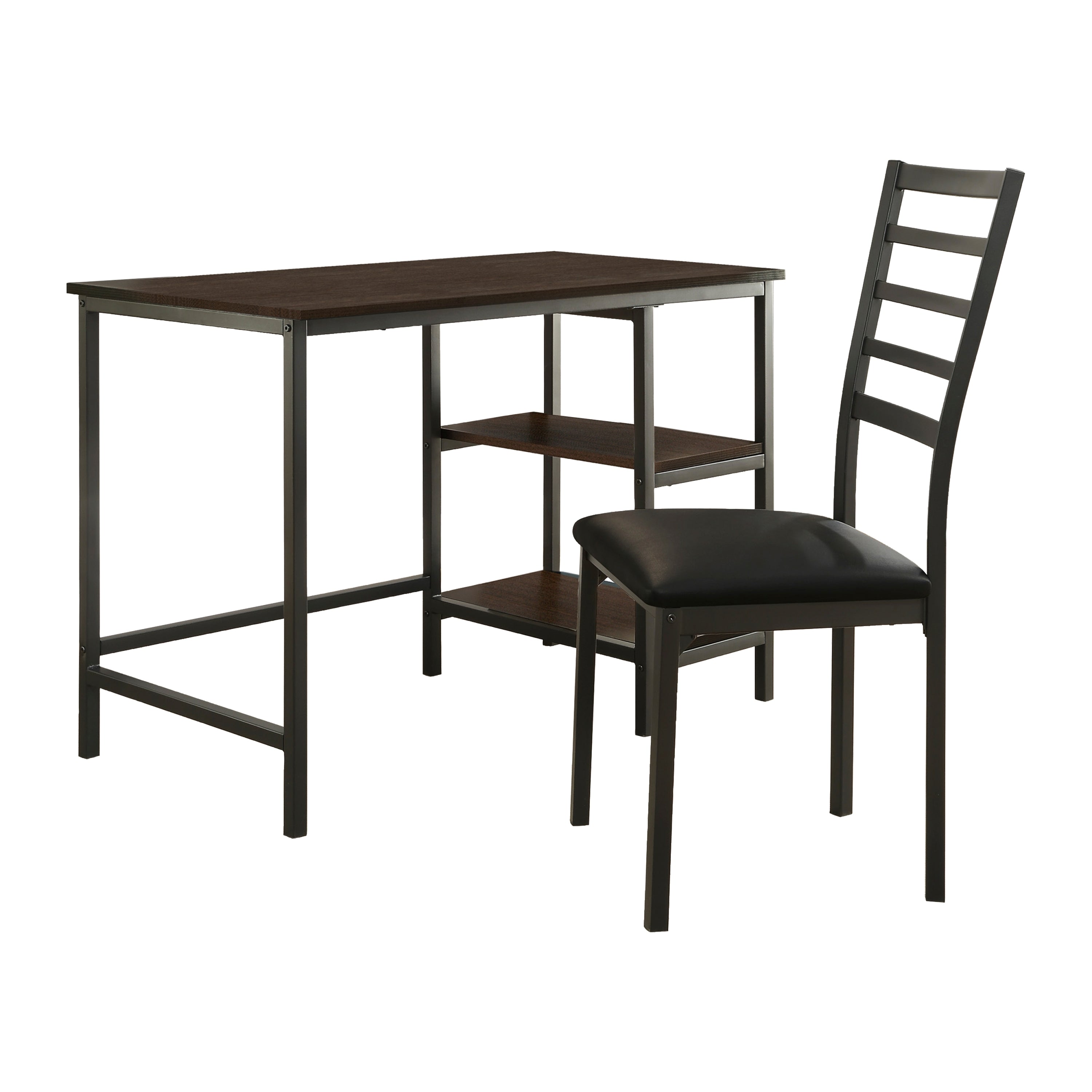 Black Finish 2-Piece Writing Desk Set with Chair Industrial Style Metal Frame Faux Leather Upholstery