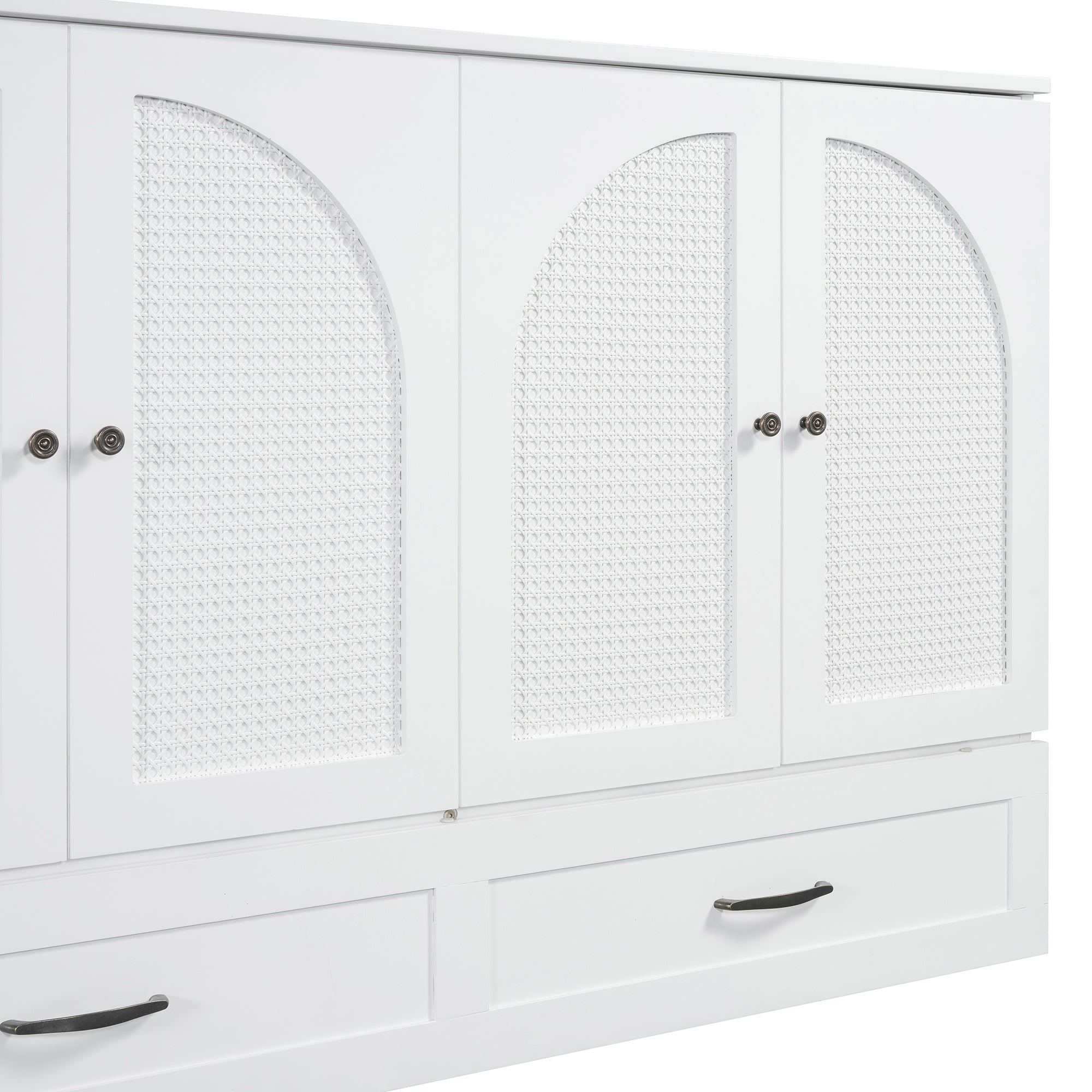 Queen Size Murphy Bed with Large Drawers, White