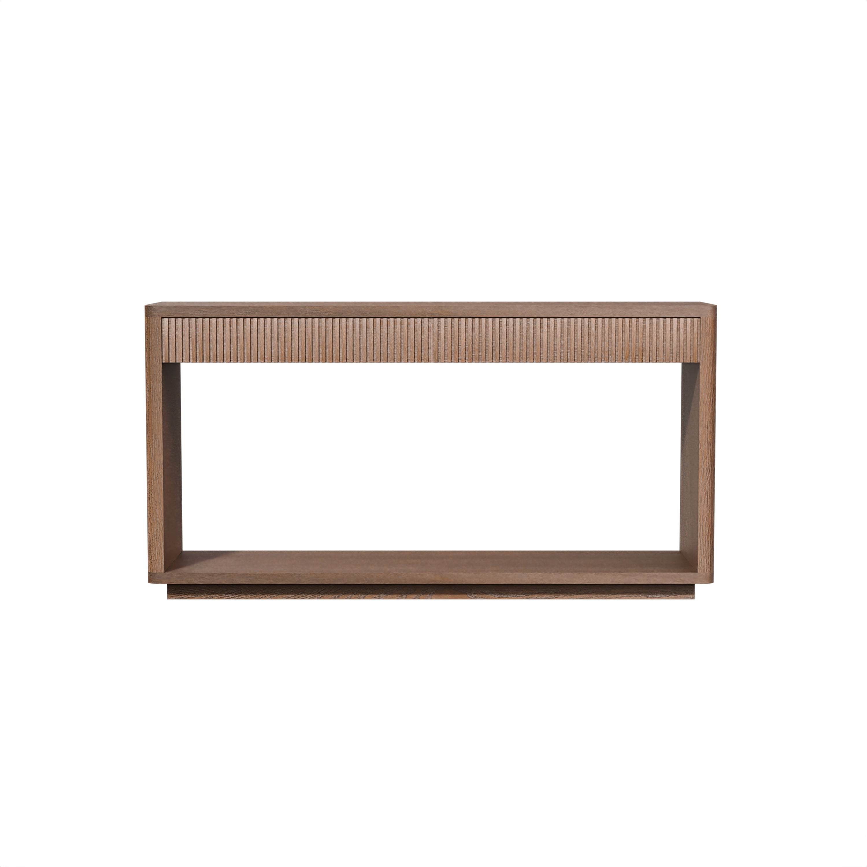 60' Modern 2-Drawer Fluted Console Table Natural Wood Veneer Sofa Table Behind Couch Table for Living Room, Hallway, Entryway, Home Office, Walnut