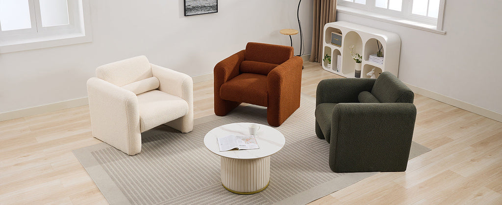 Modern Accent Chair Lambskin Sherpa Fabric Upholstered Comfy Reading Arm Chair Seaweed Green