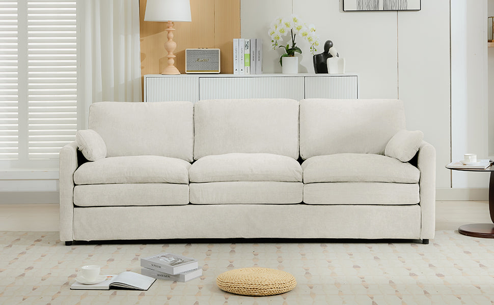 89'  Cozy Upholstered 3-seater Sofa Oversized Comfy Cloud Sofa Double Cushion 3-seater Sofa Plush Cushion Sofa Couch for Living Room, Beige