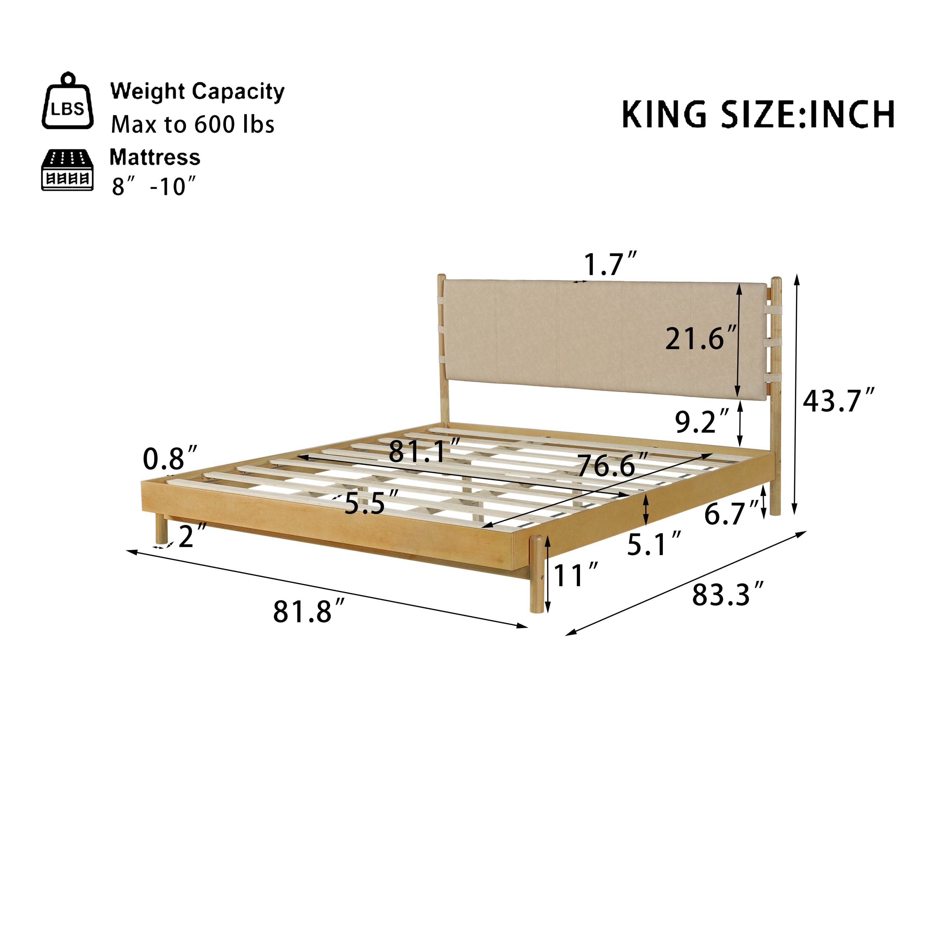 Modern King Bed Frame Set with 2 Nightstands, Beige Wood Platform Bed with Headboard and Matching Bedside Tables for Bedroom