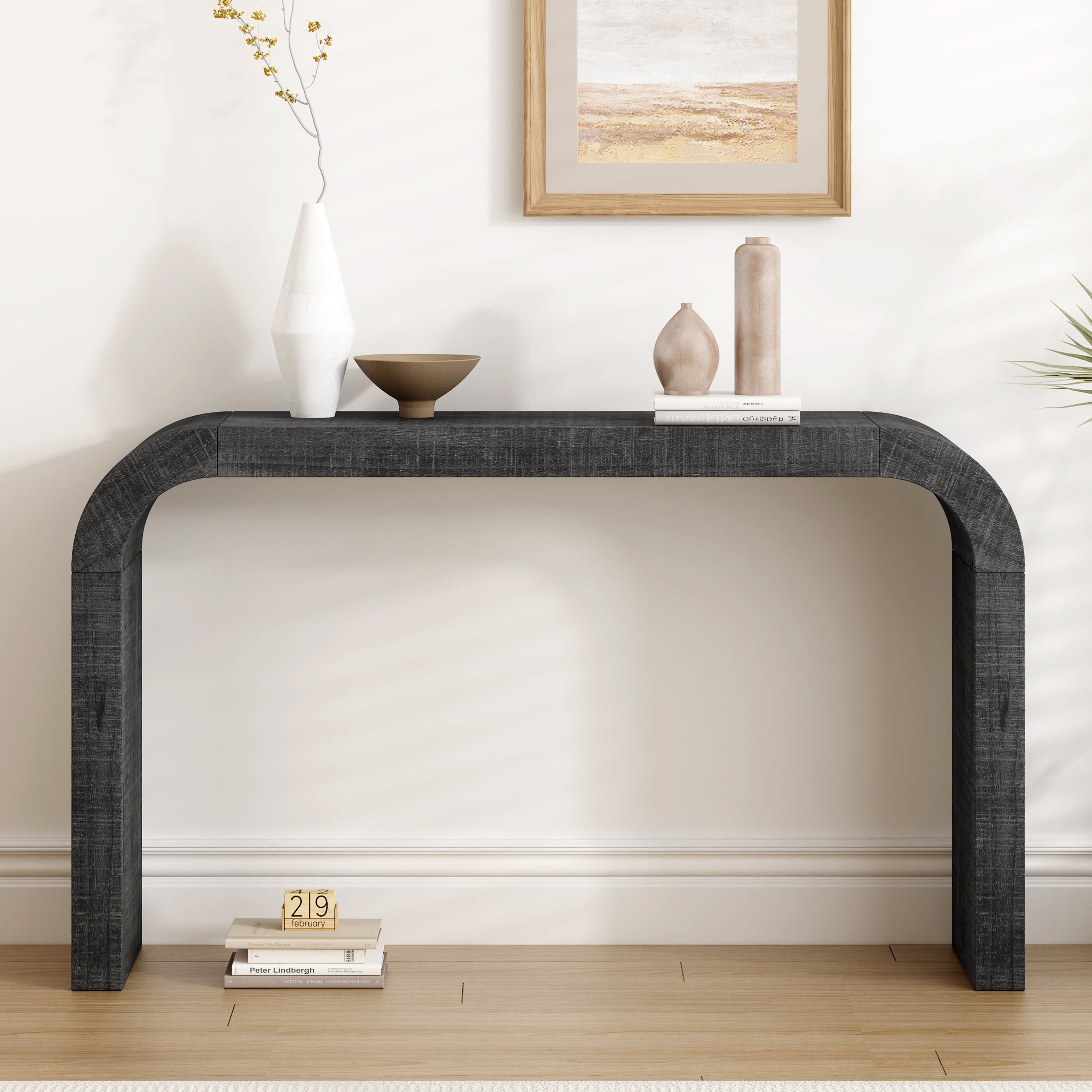 Mirod 52' Wood Console Table with Curved Edge, Natural Texture, Perfect for Entryways and Living Rooms