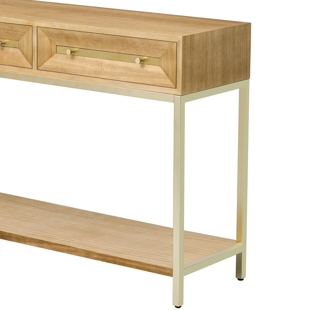TREXM Entryway Table, Console Table with Two Drawers, Retro Hallway Table with Striking Geometric Design for Entryway and Living Room (Natural)