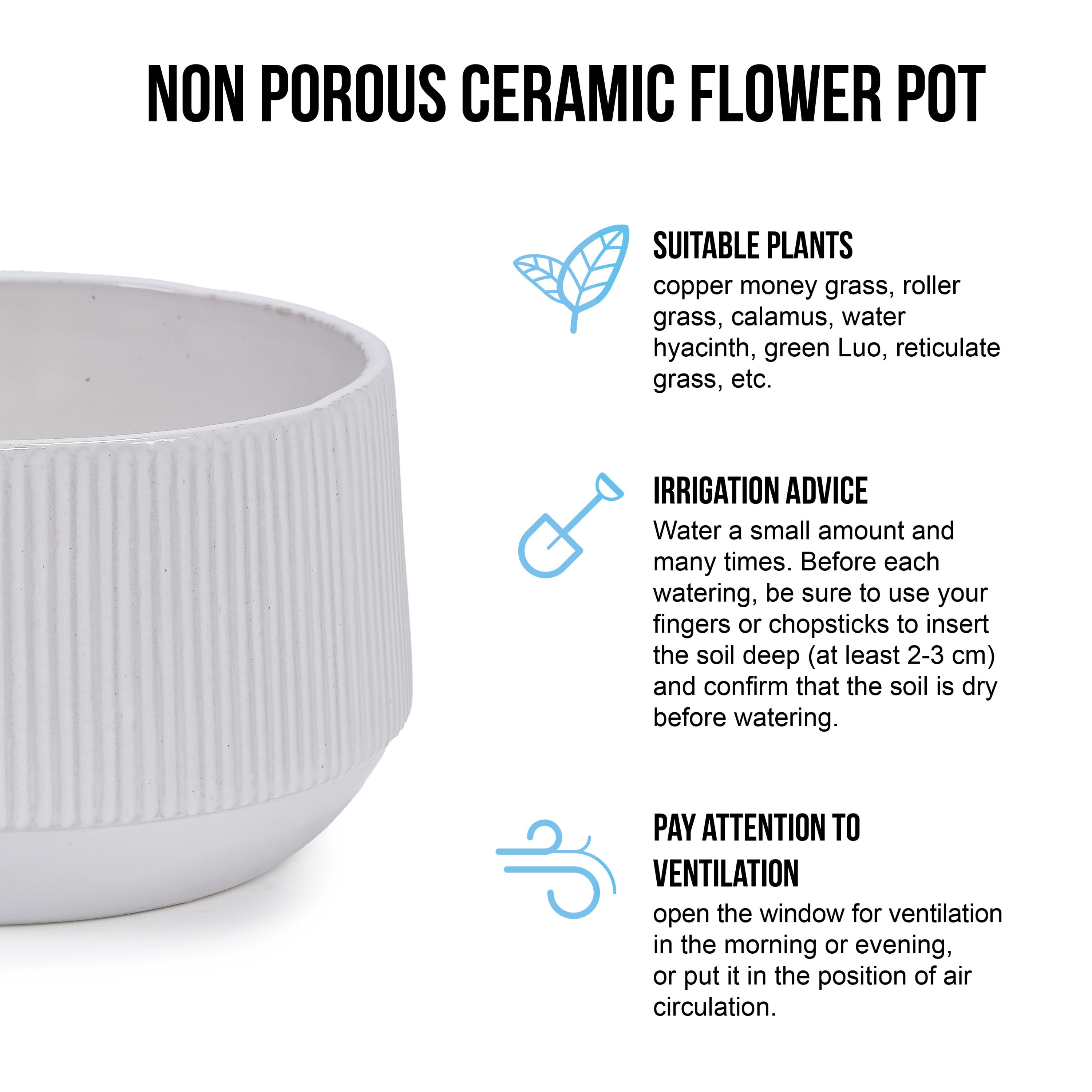 2 Pieces Ceramic Flowerpot, Modern Planter for Patio, Garden or Windowsills - Gloss White