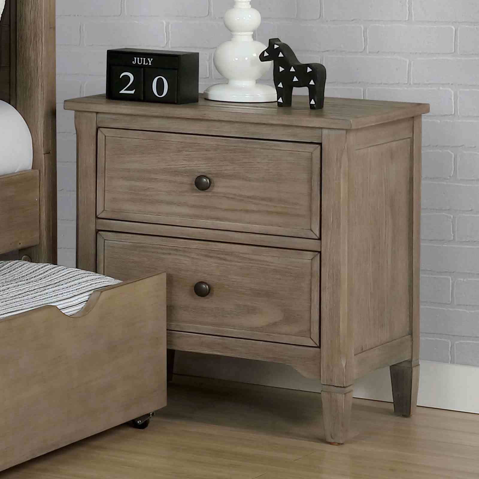Transitional Full Size Bed w Trundle 2x Nightstands Warm Gray Bedroom Furniture Wood Grain Texture 3pc Set