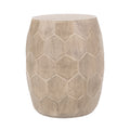 Boho Outdoor Lightweight Concrete Side Table with Honeycomb Pattern in Natural Finish, Magnesium Oxide, 15.25 x 15.25 x 18.25 inches