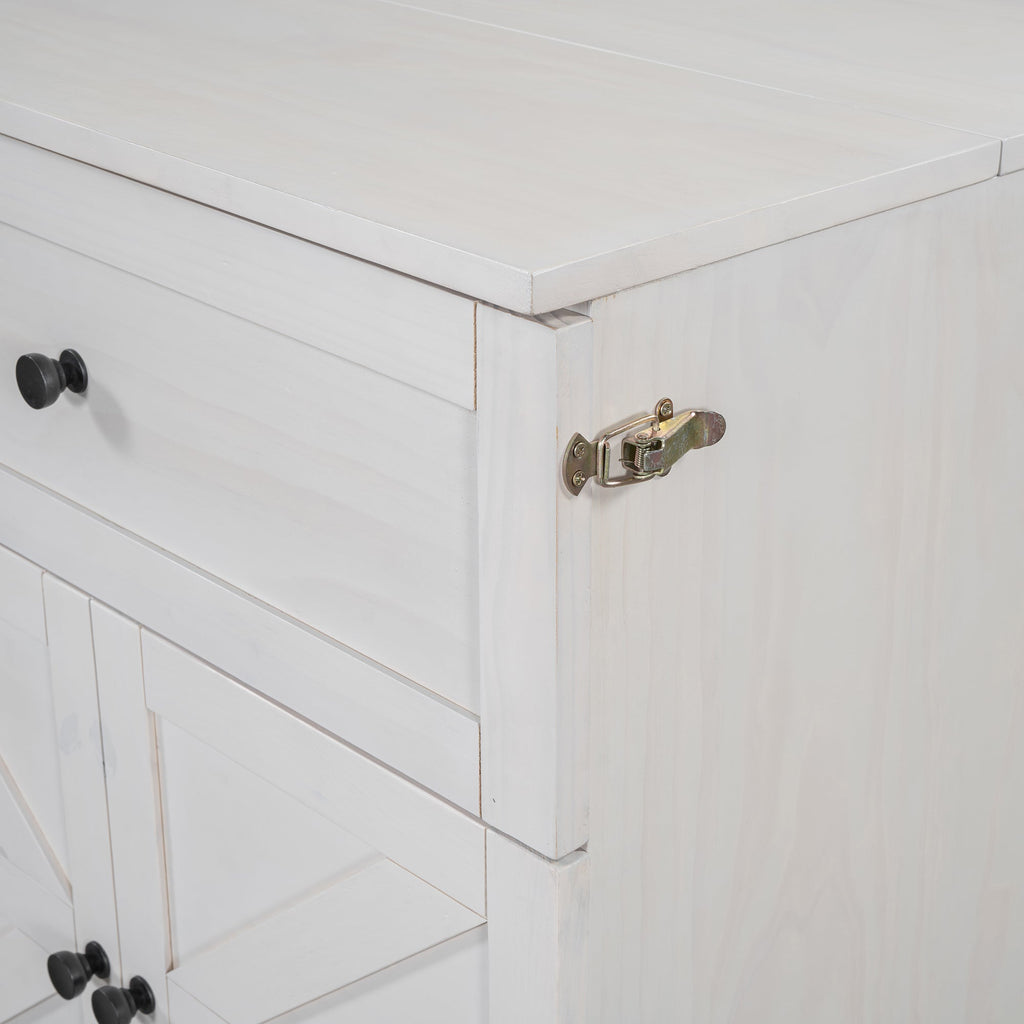 Queen Size Murphy Bed with Large Drawers & USB Ports,Brushed White
