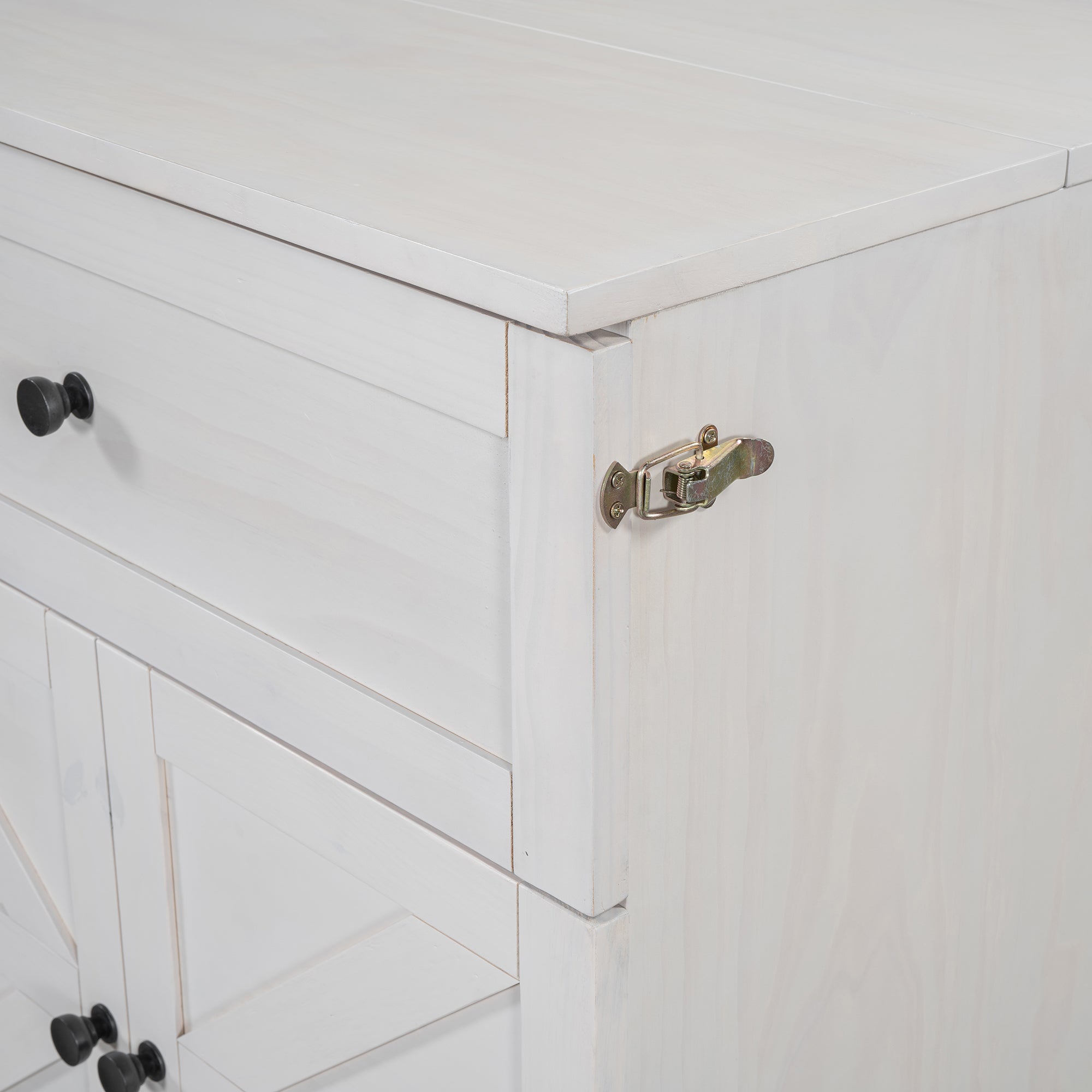 Queen Size Murphy Bed with Large Drawers & USB Ports,Brushed White