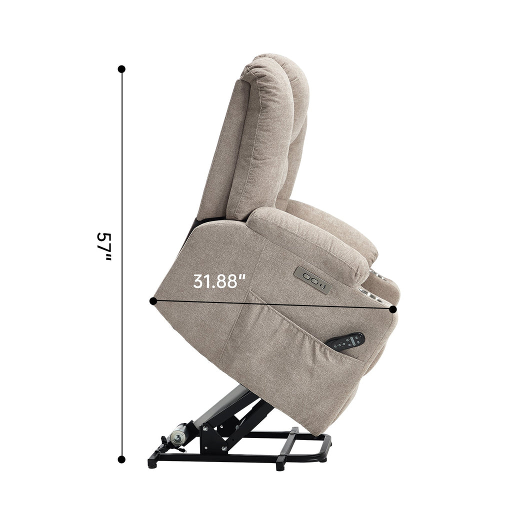 Power Lift Recliner Chair with Massage and Heat for Elderly, Overstuffed Wide Recliners, Heavy Duty Motion Mechanism with USB and Type C Ports, 2 Steel Cup Holders, Khaki