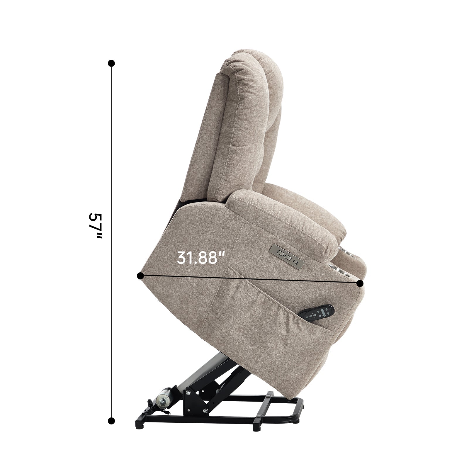 Power Lift Recliner Chair with Massage and Heat for Elderly, Overstuffed Wide Recliners, Heavy Duty Motion Mechanism with USB and Type C Ports, 2 Steel Cup Holders, Khaki