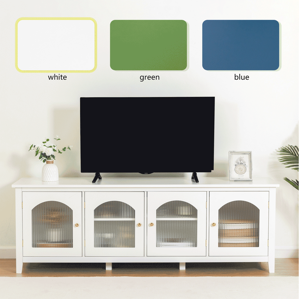 Antique White Stylish TV Cabinet Entertainment Center with Solid Wood Frame and Changhong Glass Door