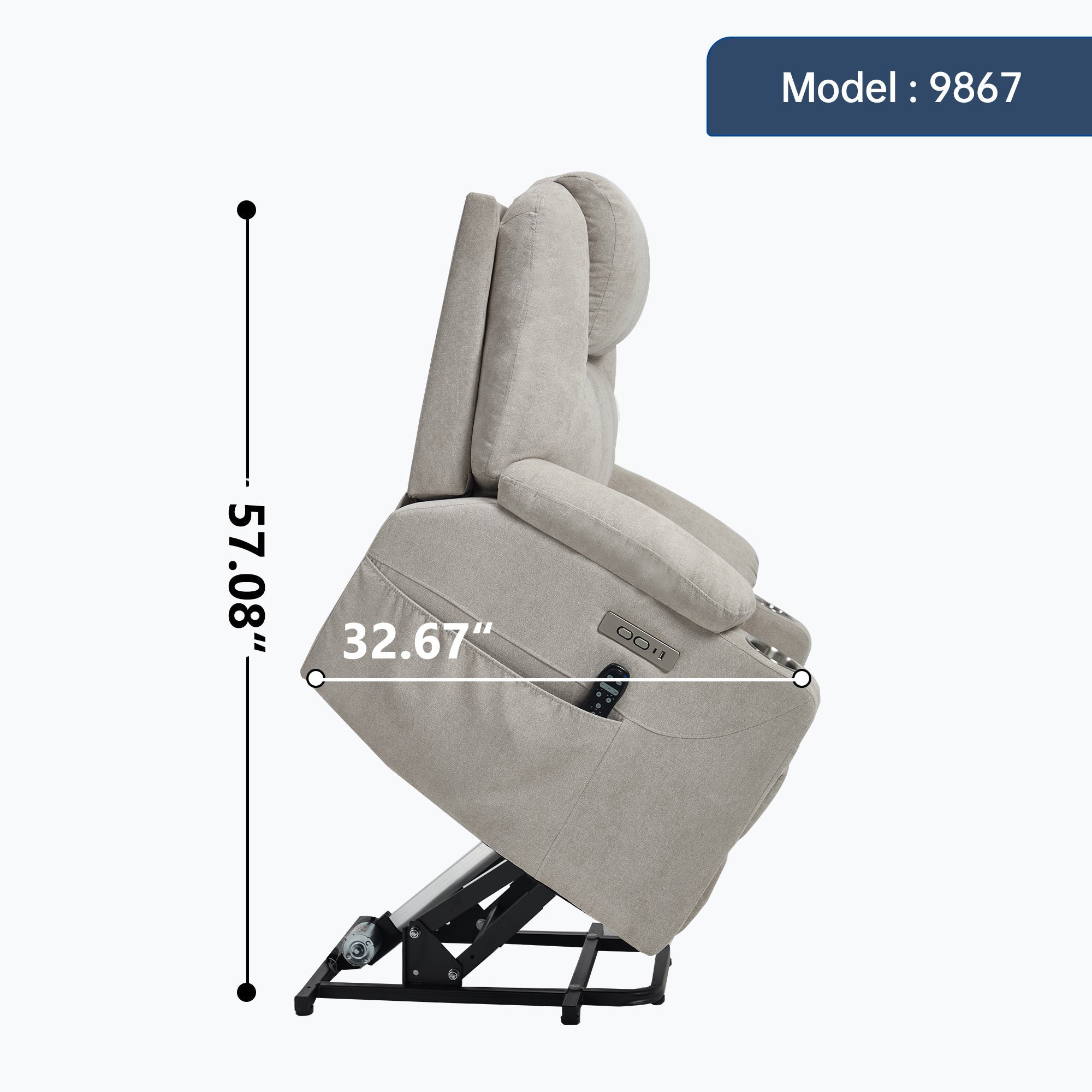 Up to 350 LBS polyester Power Lift Recliner Chair, Heavy Duty Motion Mechanism with 8-Point Vibration Massage and Lumbar Heating, USB and Type-C Ports, Stainless Steel Cup Holders, Beige