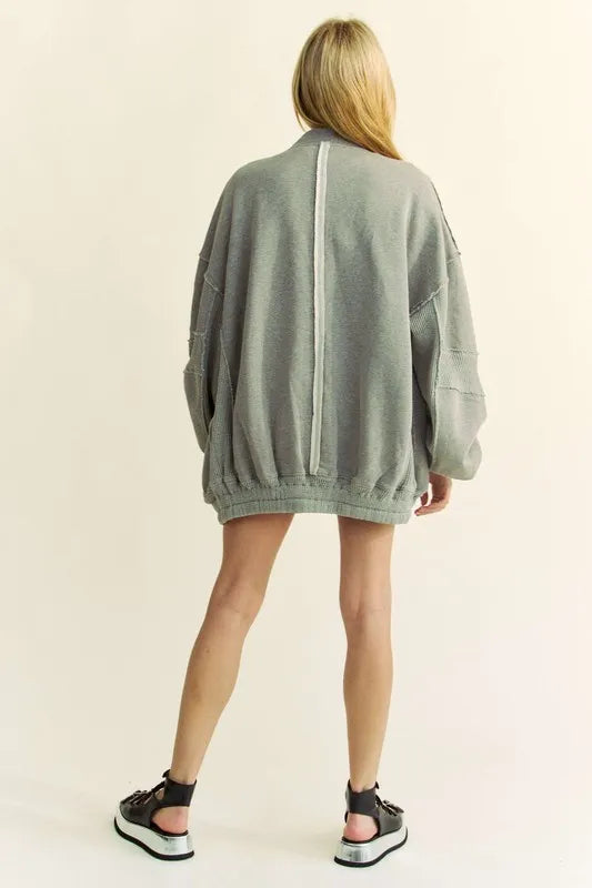 Davi & Dani Exposed Seam Zip Up Dropped Shoulder Jacket