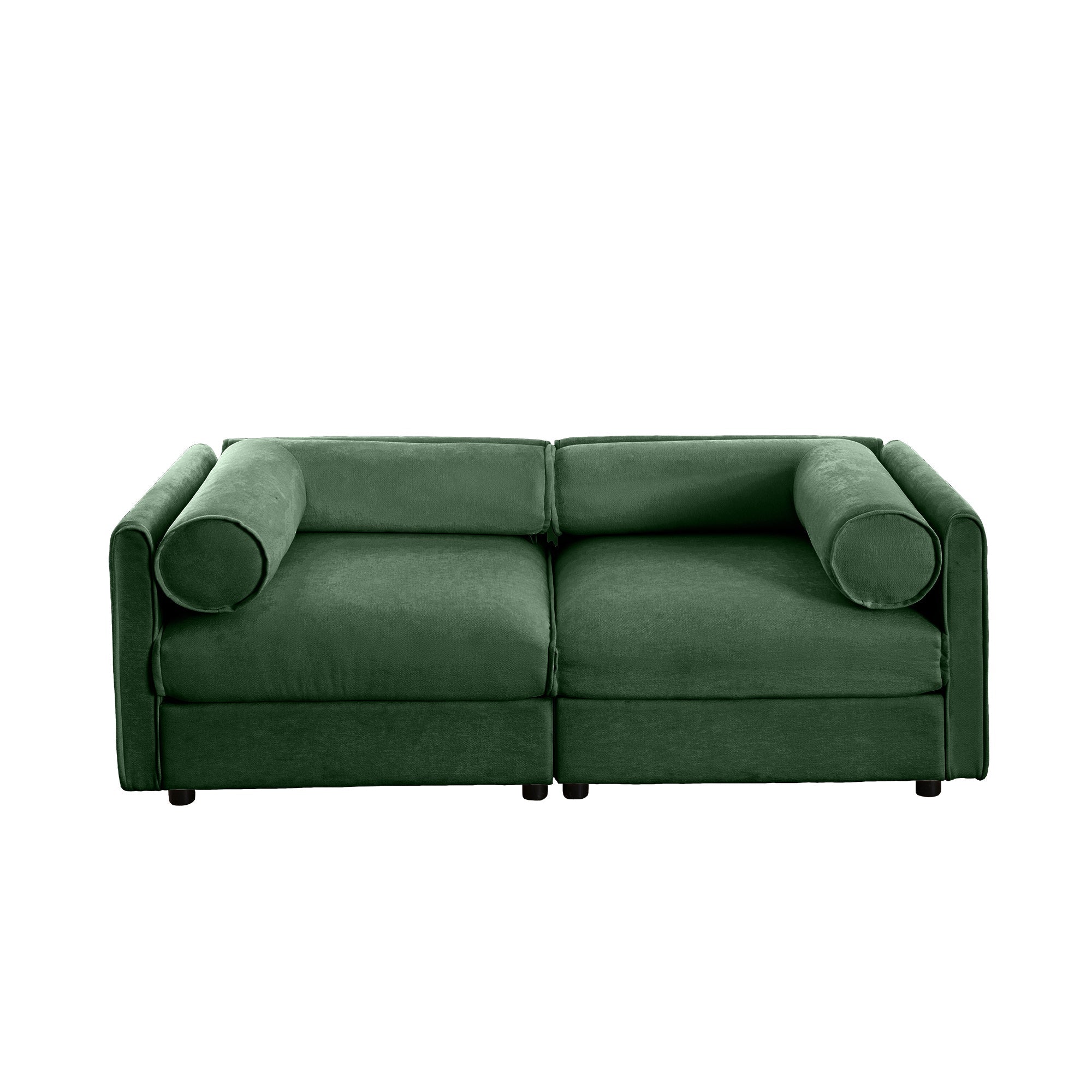 Stylish Green Chenille 2-Seater Sofa with Storage Seat, Cylindrical Backrest and Armrests, Modern Fabric Loveseat Featuring Hidden Storage Space