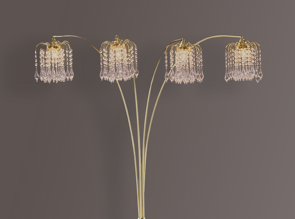 1pc Modern Design Classic Luxury Sleek Multi-head Floor Arc Lamp Half Moon Radiant Crystal-encrusted Sleek Metallic Stems Living Room Gold Arc Lamp