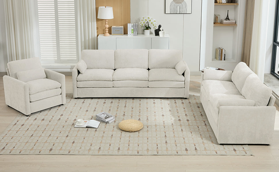 Cozy Upholstered Sofa Set Oversized Comfy Cloud Sofa Double Cushion Sofa Group Plush Cushion Sofa Couch for Living Room, Beige
