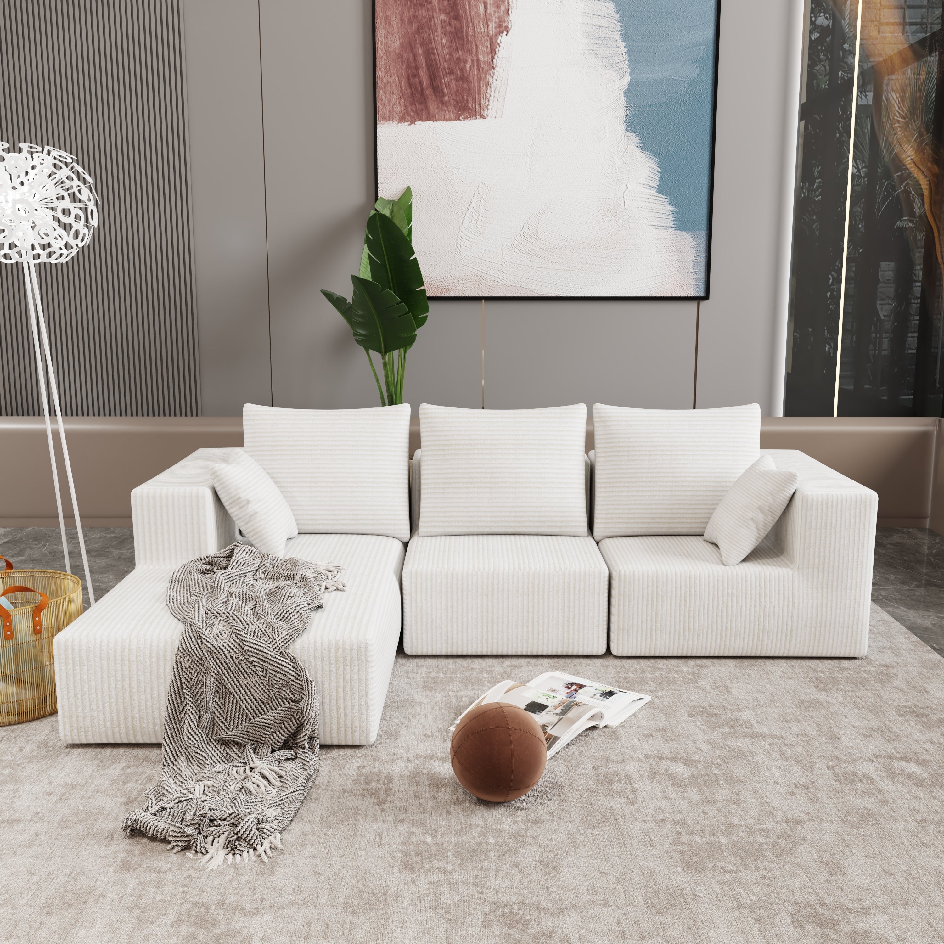 Corner combination sofa, sectional sofa ,couch sofa,sofa bed, made of high-density sponge and soft plush fabric, with multiple combinations available(beige)