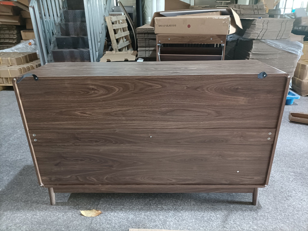 Modern Carved 4-Door Sideboard Buffet Cabinet with Storage, Adjustable Layer Board, Walnut Finish