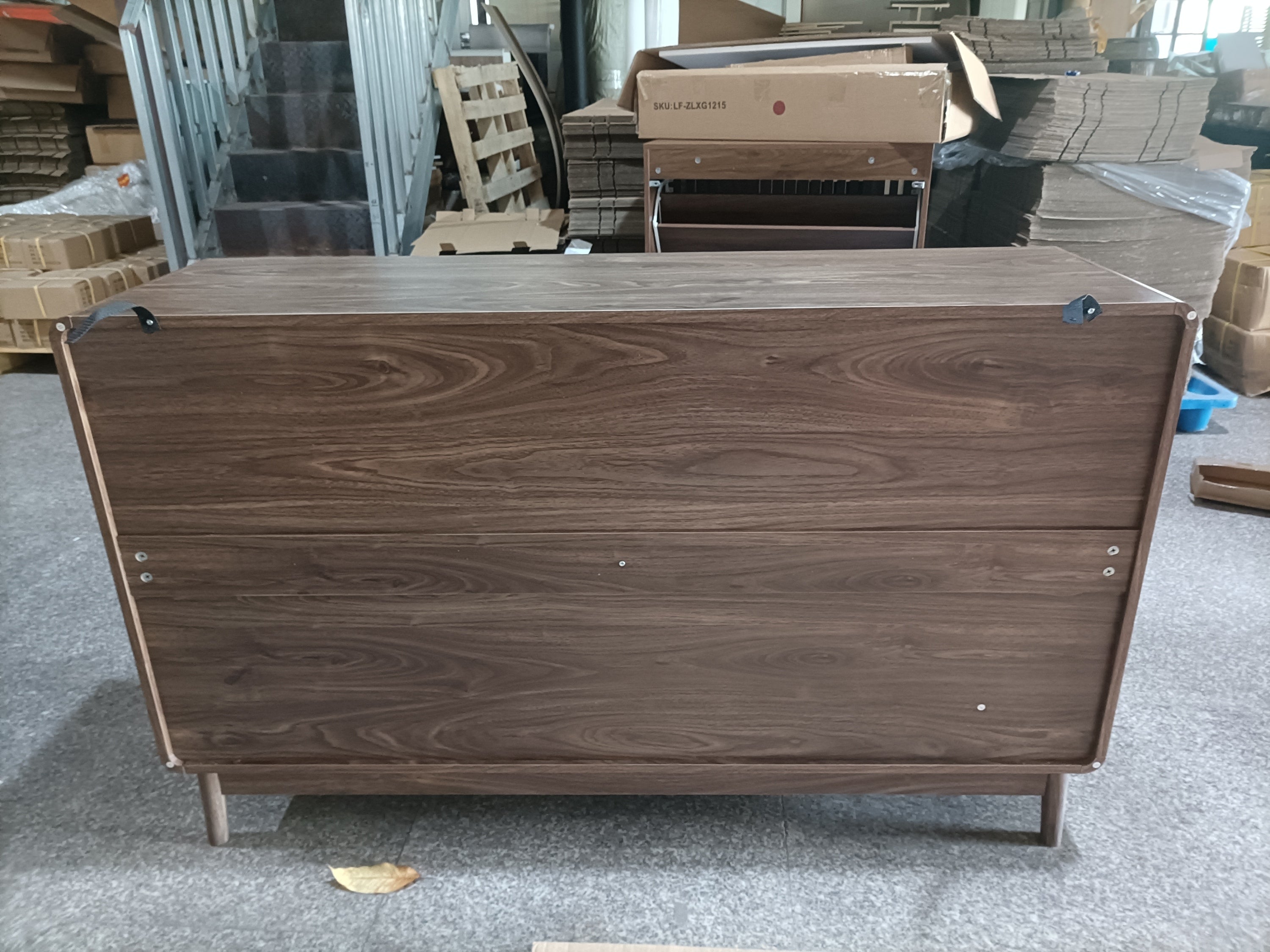 Modern Carved 4-Door Sideboard Buffet Cabinet with Storage, Adjustable Layer Board, Walnut Finish