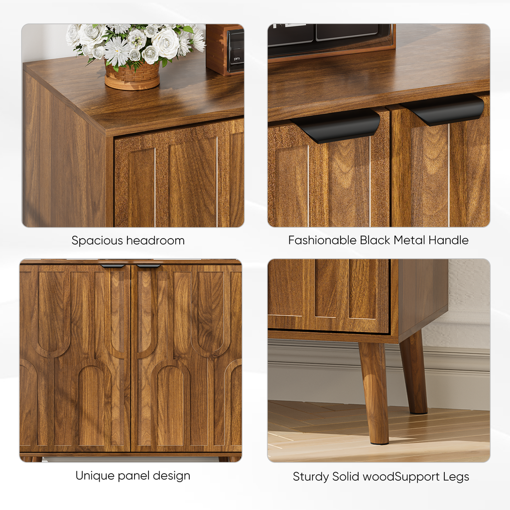 Farmhouse Style Sideboard Buffet Cabinet with Storage, Walnut Wood Coffee Bar Cabinet, 31.5' W