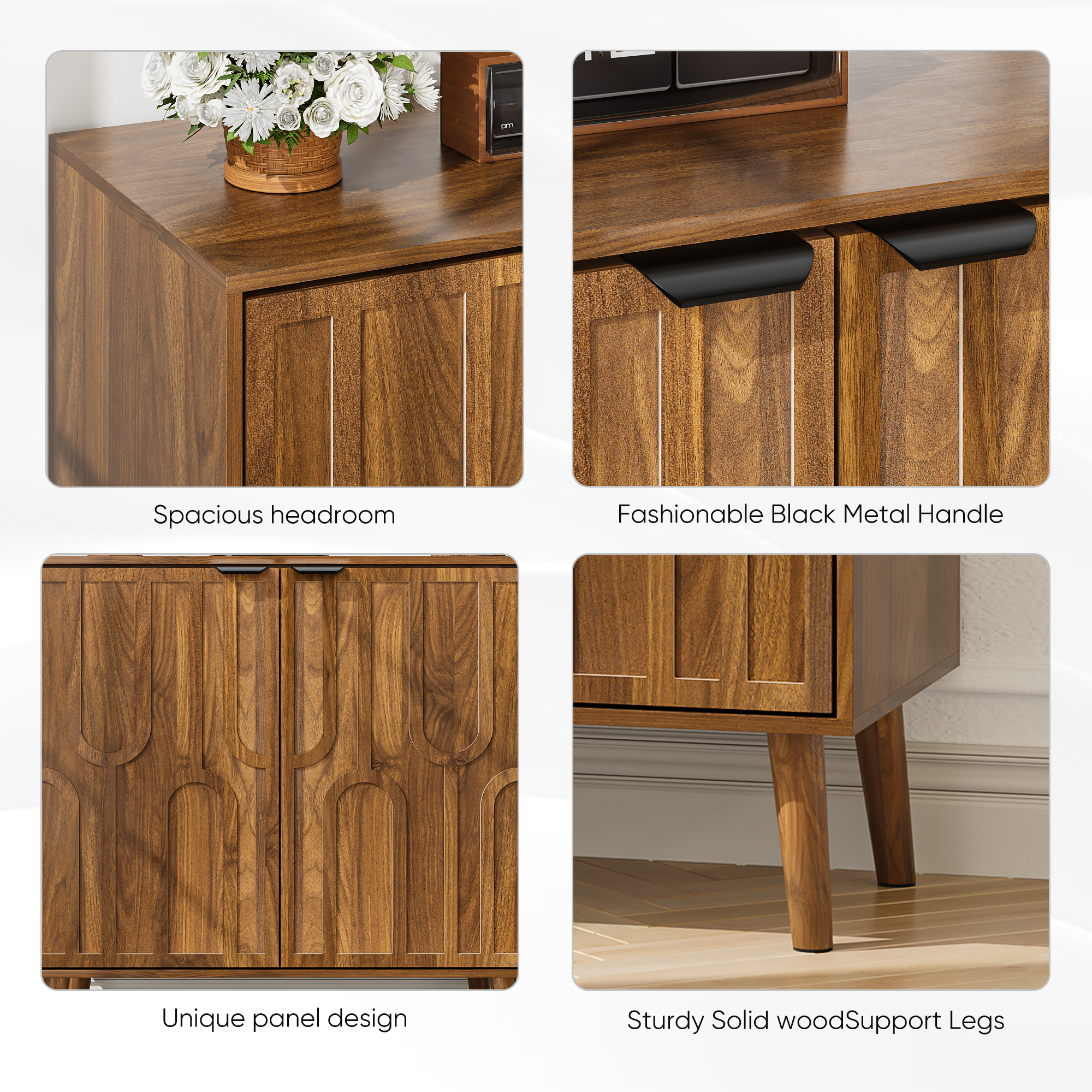 Farmhouse Style Sideboard Buffet Cabinet with Storage, Walnut Wood Coffee Bar Cabinet, 31.5' W