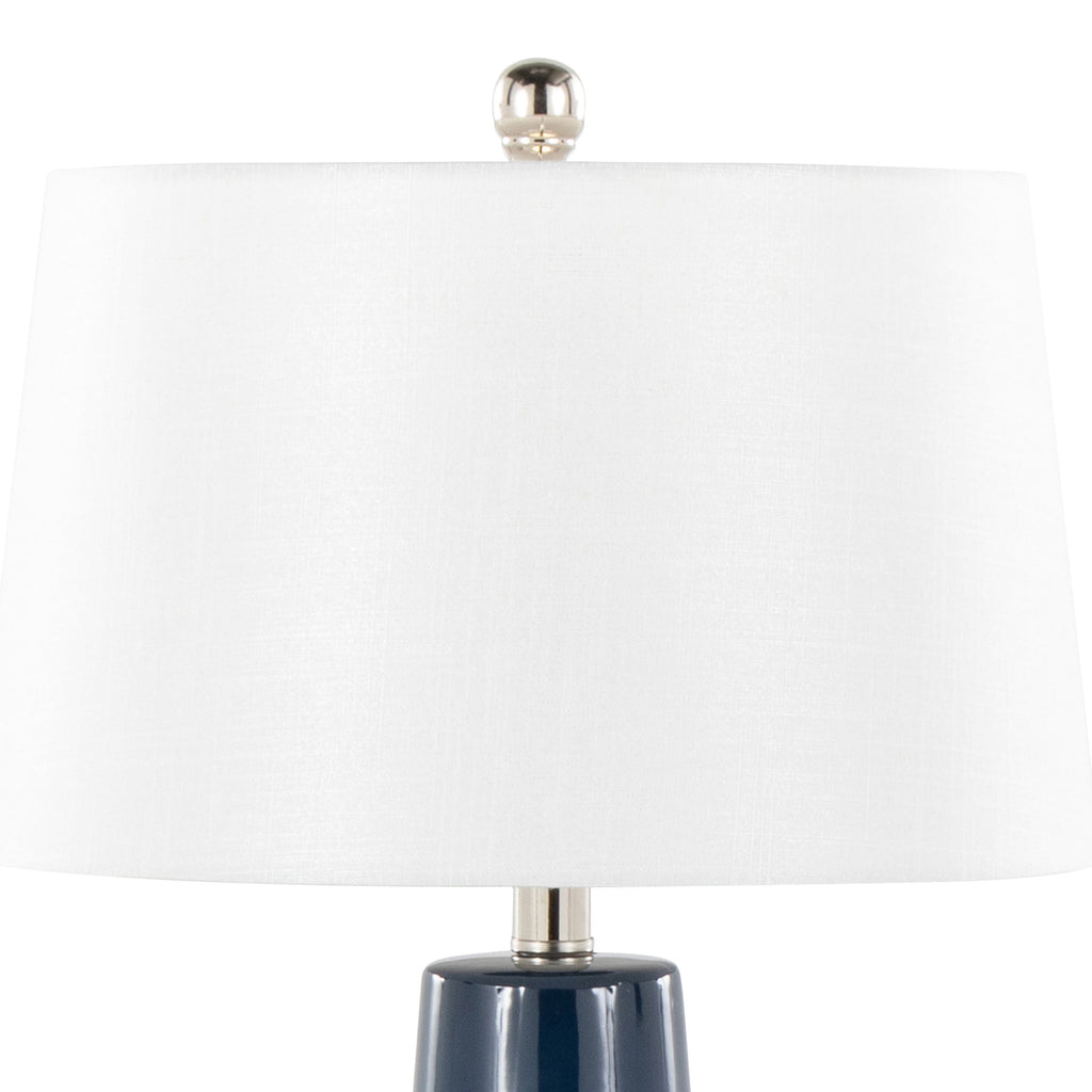 Penelope 22' Contemporary Ceramic Table Lamp with Dark Blue & Silver Ceramic Body and White Shade by LumiSource
