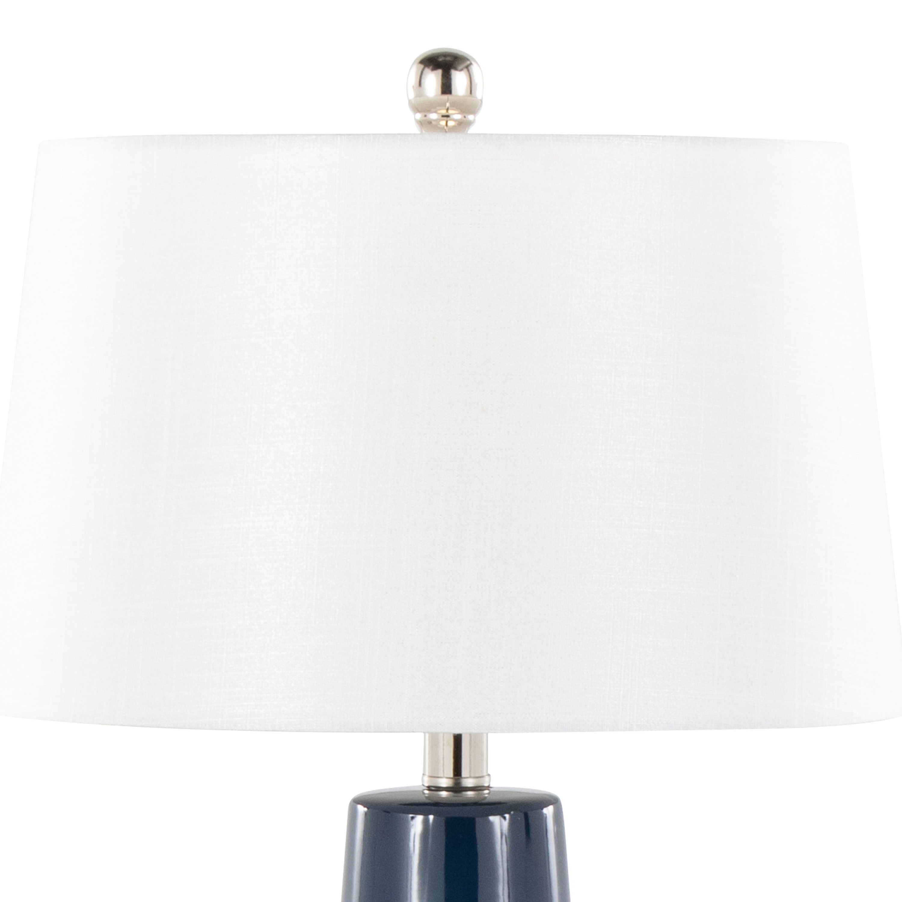 Penelope 22' Contemporary Ceramic Table Lamp with Dark Blue & Silver Ceramic Body and White Shade by LumiSource