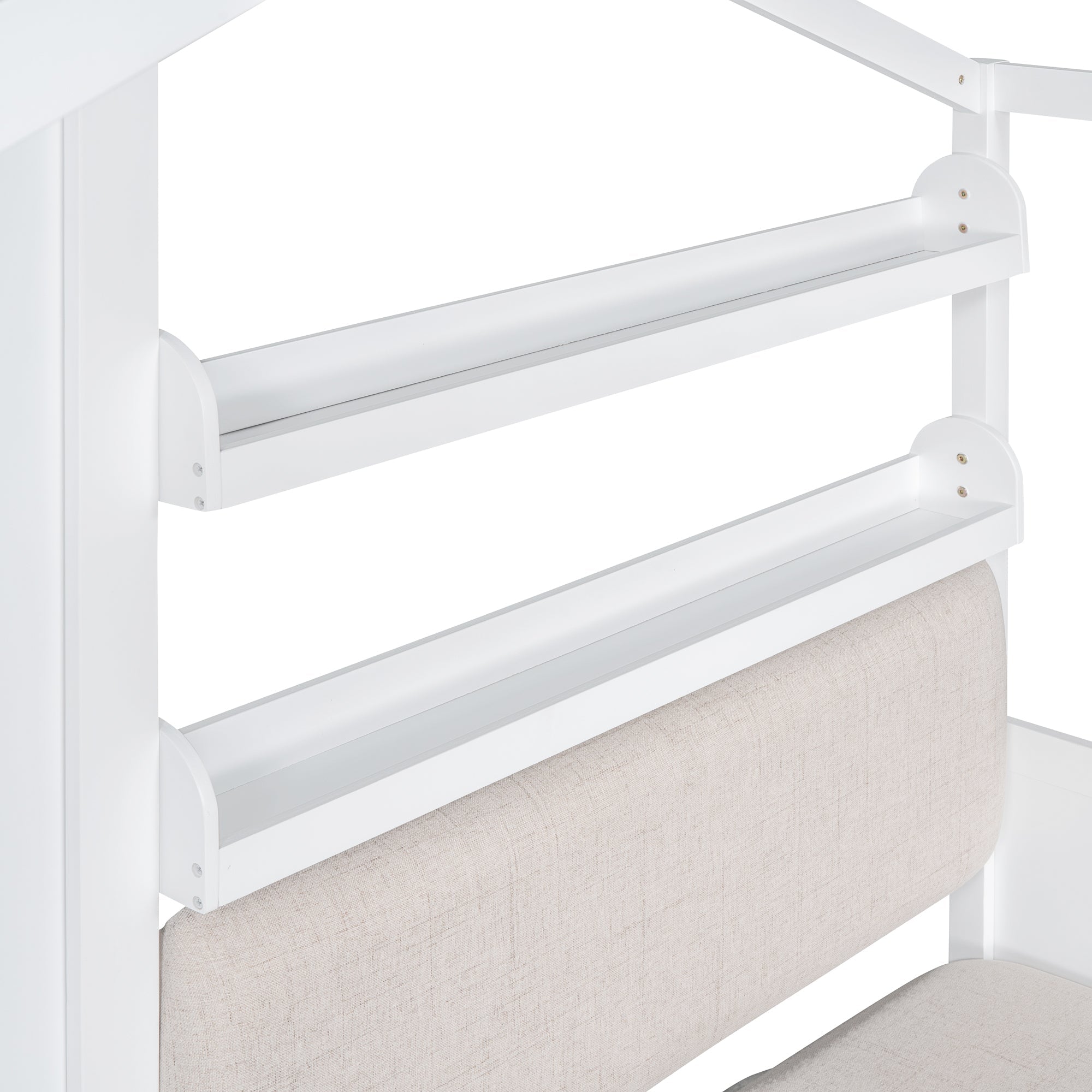 Twin Size House Bed with Sofa, Kids Platform Bed with Two Drawers and Storage Shelf, White (Old SKU:HL000065AAK)