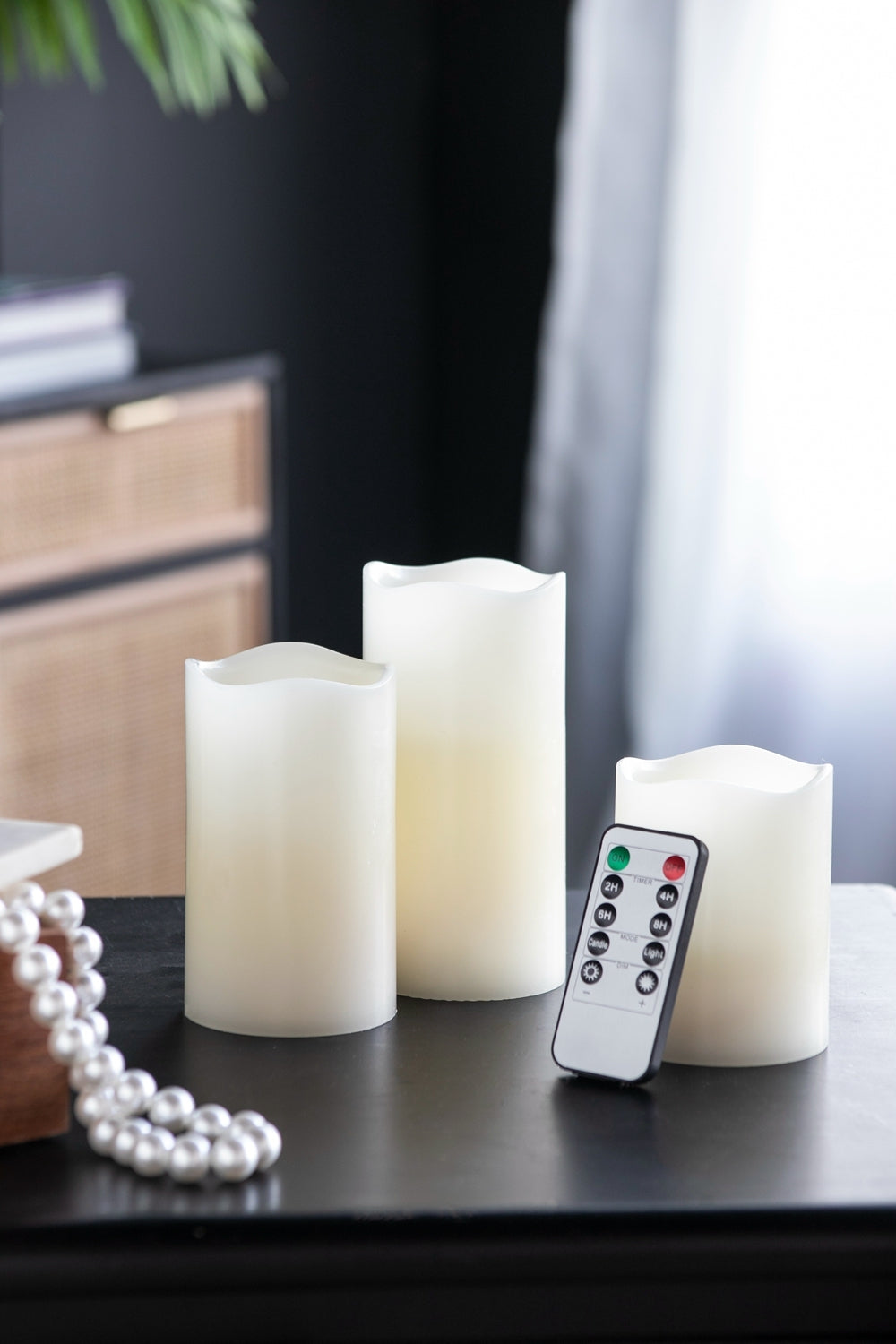 Set of 3 Ivory LED Candles with Remote Timer, L:D3X6' M:D3X5' S:D3X4'
