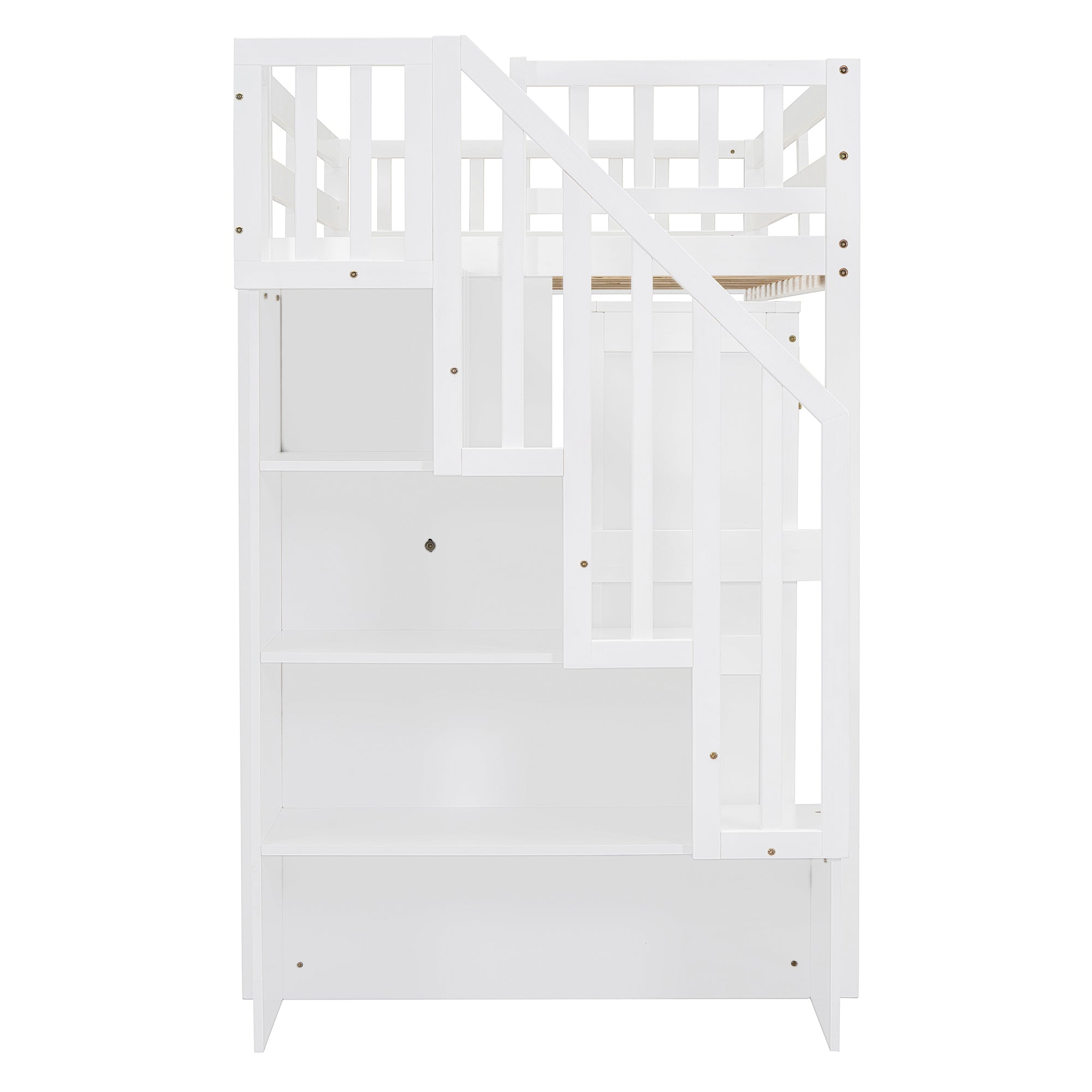 Twin Size Loft Bed with Stairs, Bookshelf, Drawers, Desk & Wardrobe – Space-Saving Multifunctional Furniture for Kids & Teens-White