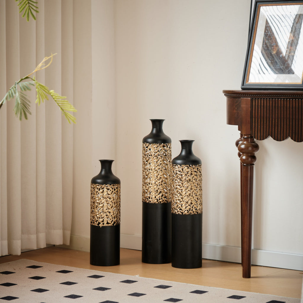 Floor Metal Vases Decorated White Metal Vases Set of 3 Gorgeous Home Decoration Large Glazed Metal Vases 20.8in/24.8in/28.7in Height