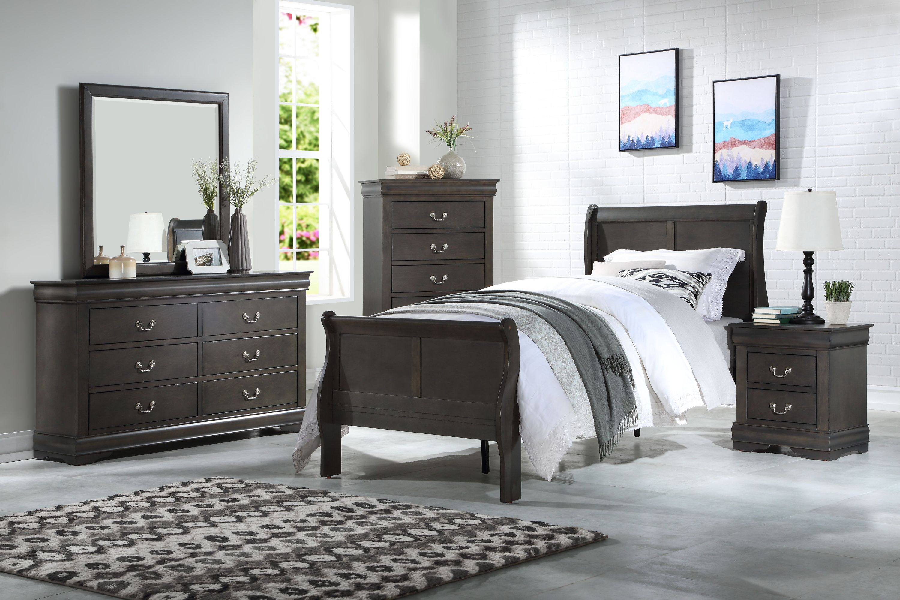 Louis Philippe Dark Gray Finish 2PCS Bedroom Set (E. King)