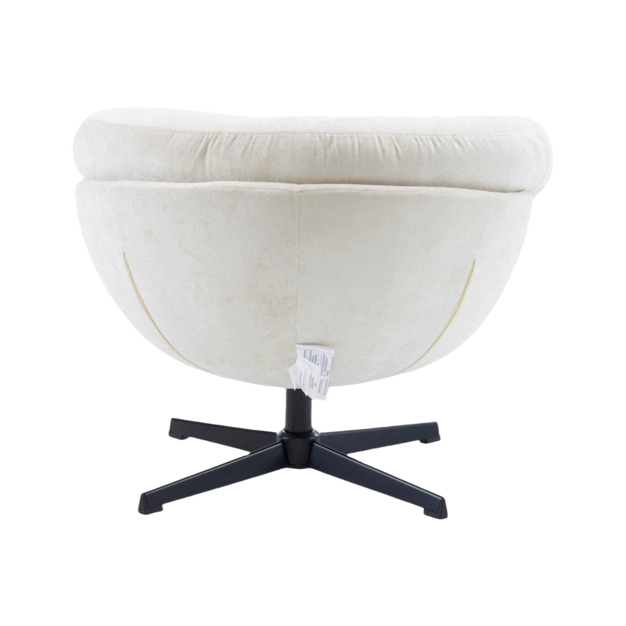 Modern Chenille Office Chair, 360° Swivel Club Chair/Accent Chair with Removable Cushion, Round Office Chair, Black Metal Base, Cotton Material, Living Room, Bedroom, Reading Corner, Office (Beige)