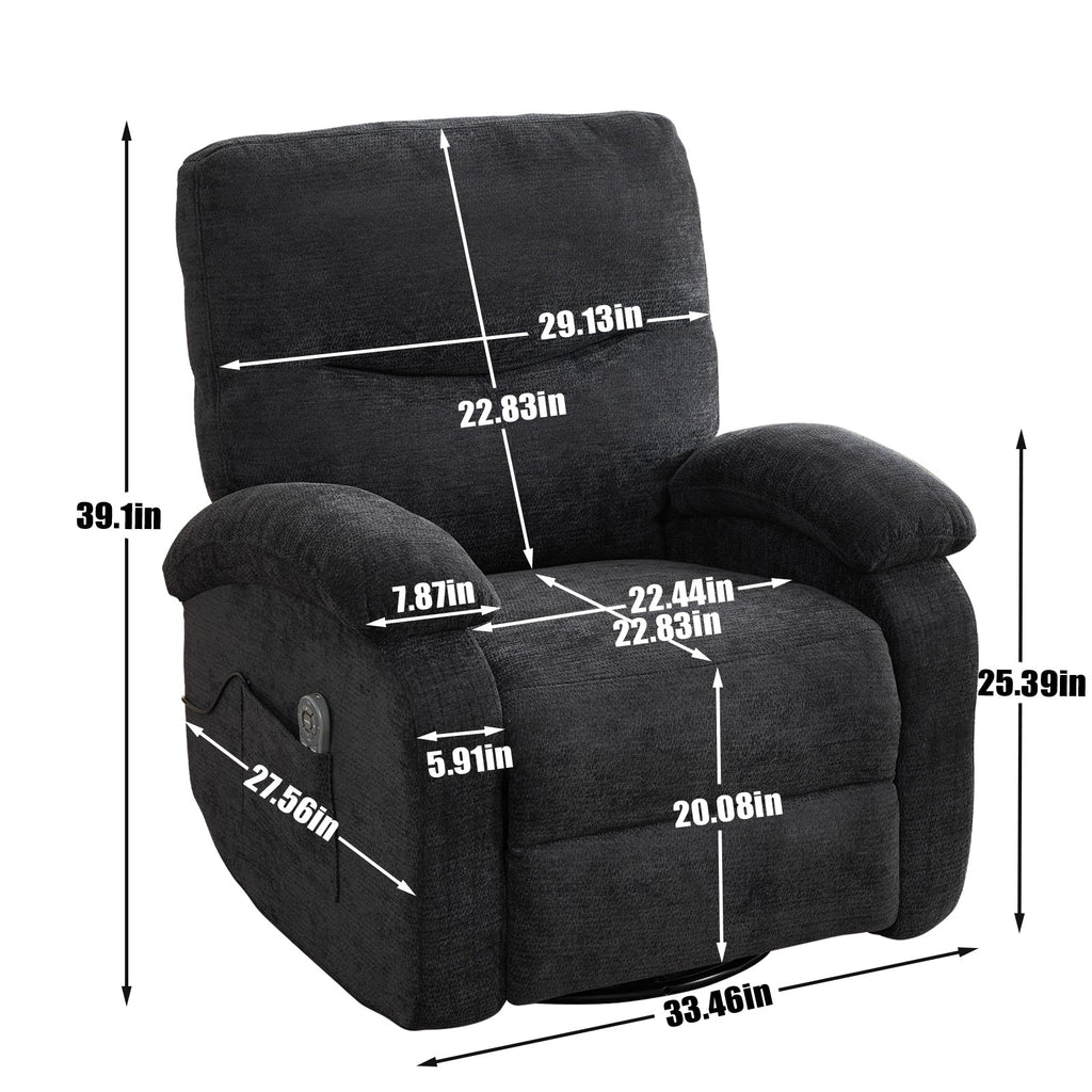 Hot massage manual lounge chair, with rocker arms and rotating fabric, with cup bucket, for living room, black