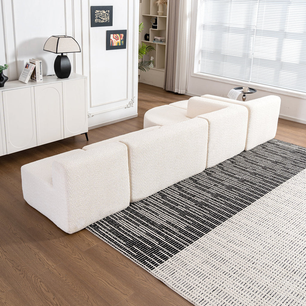 144' Upholstered Sofa Free-combined Sofa Couch with Two Chaise Lounge and Five Back Pillows for Living Room(Old SKU: N719S001600A), Beige