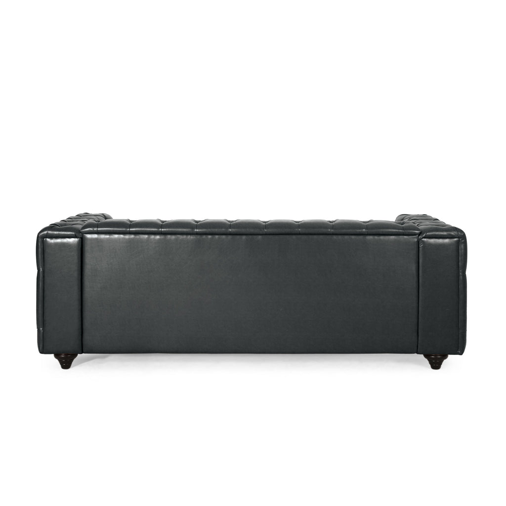 Mirod Comfy 3-Seat Sofa with Wooden Legs, PU Upholstery, Black, 83.5'' Width