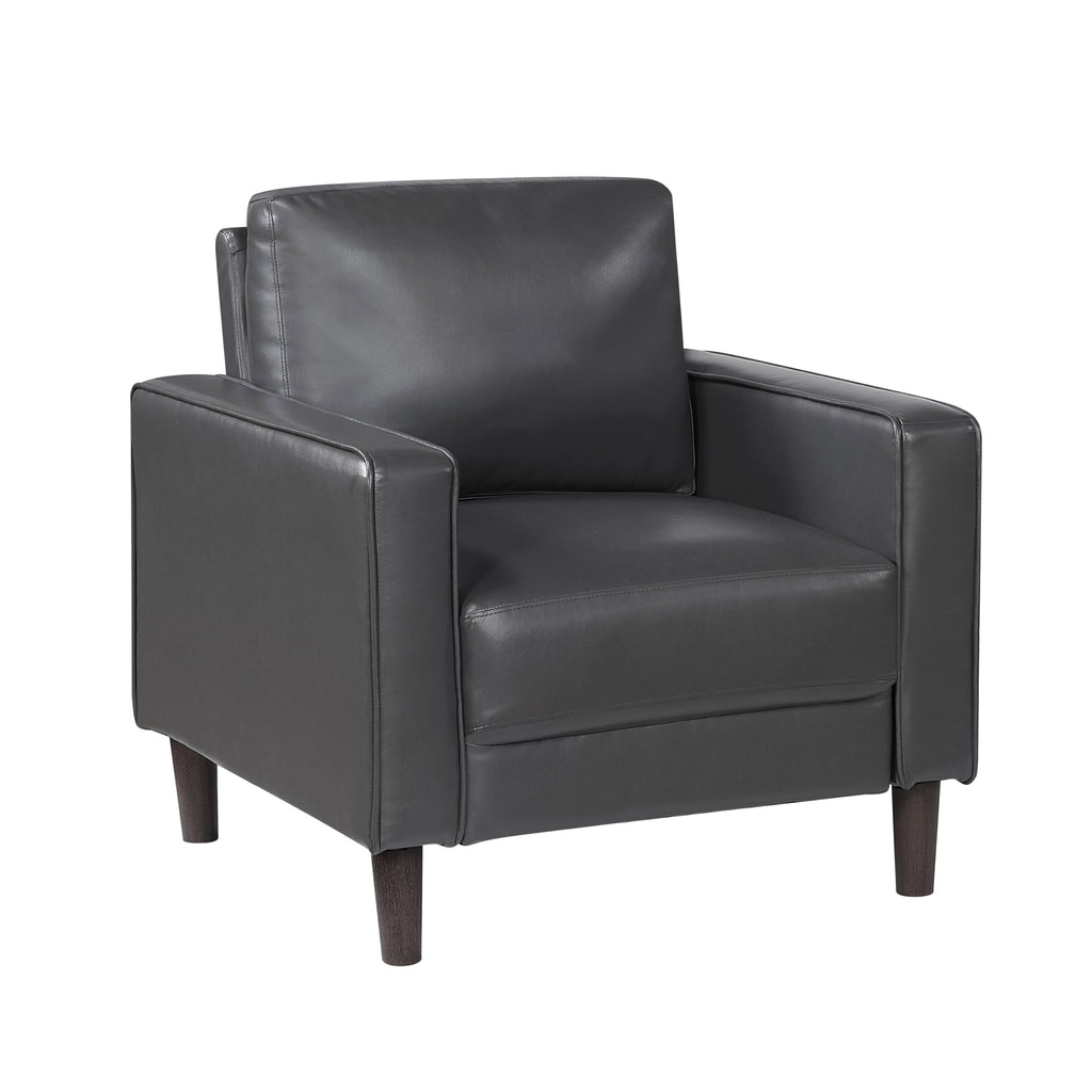 Modern Living Room Furniture 3pc Set Sofa Loveseat Chair Dark Gray Faux Leather Upholstered Cushion Back Seat Solid Wood