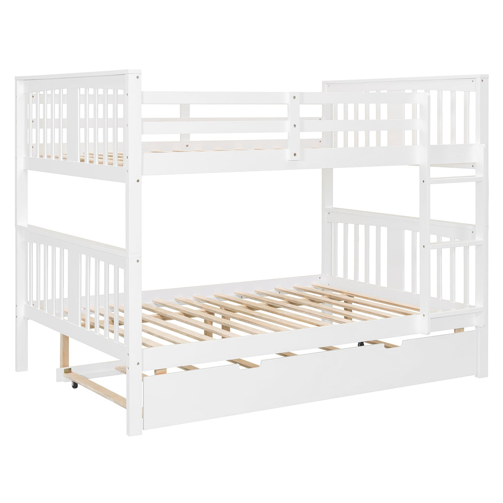 Full over Full Bunk Bed with Twin Size Trundle and Ladder-White(Old SKU: LT000204AAK)