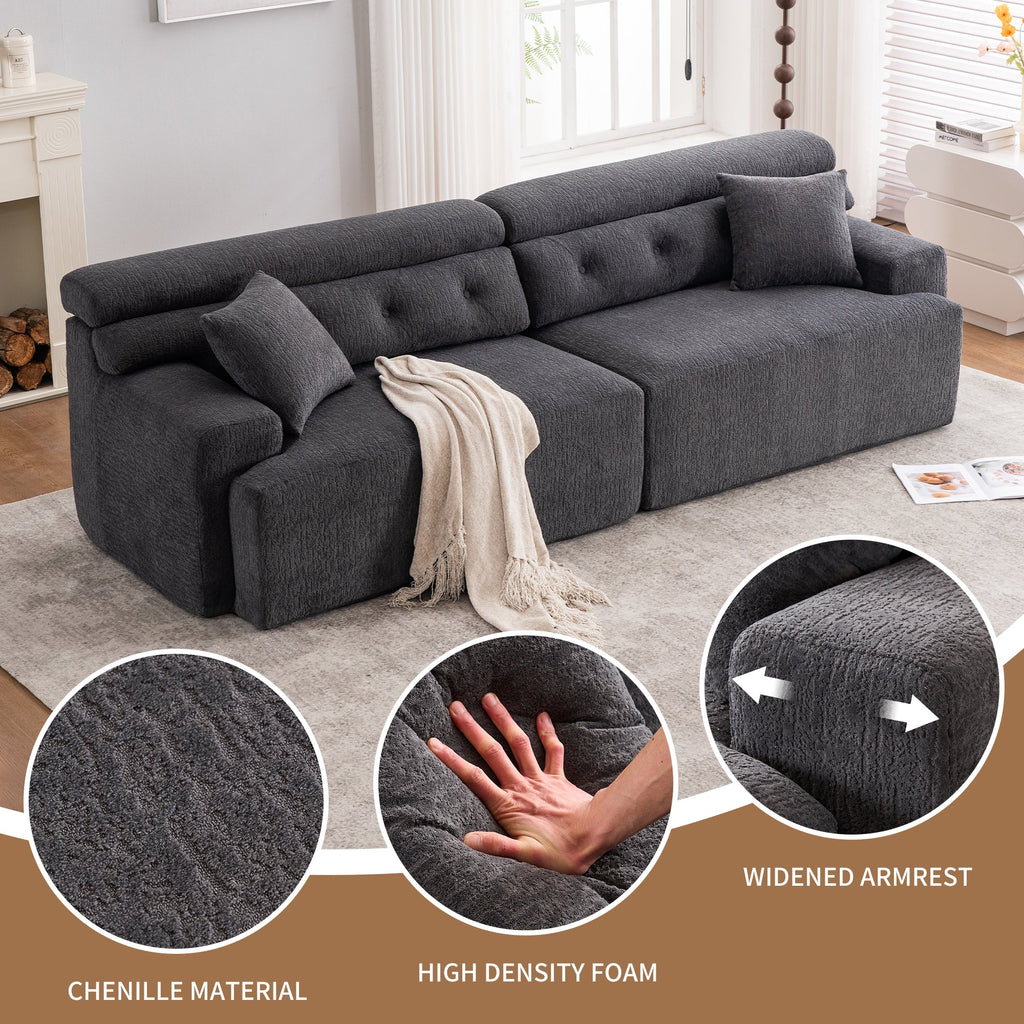 LY-029 GRAY COMPRESSION SOFA: 4-seater combined sofa, Wood Grain Chenille fabric, full sponge compression sofa,combined sofa with 2 pillows  for living/ Home Furniture/ Apartment