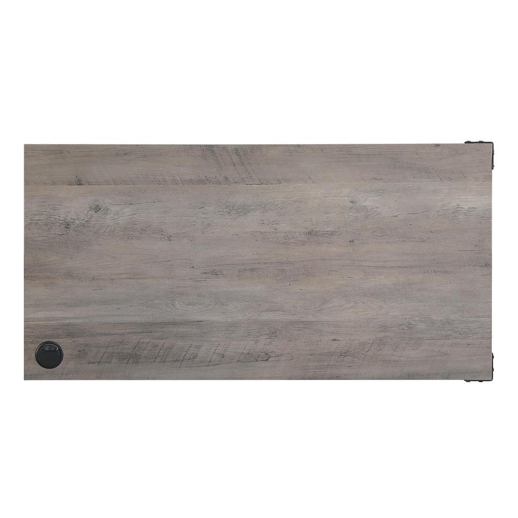 L-Shape Writing Desk with Side Cabinet, Gray Oak and Black