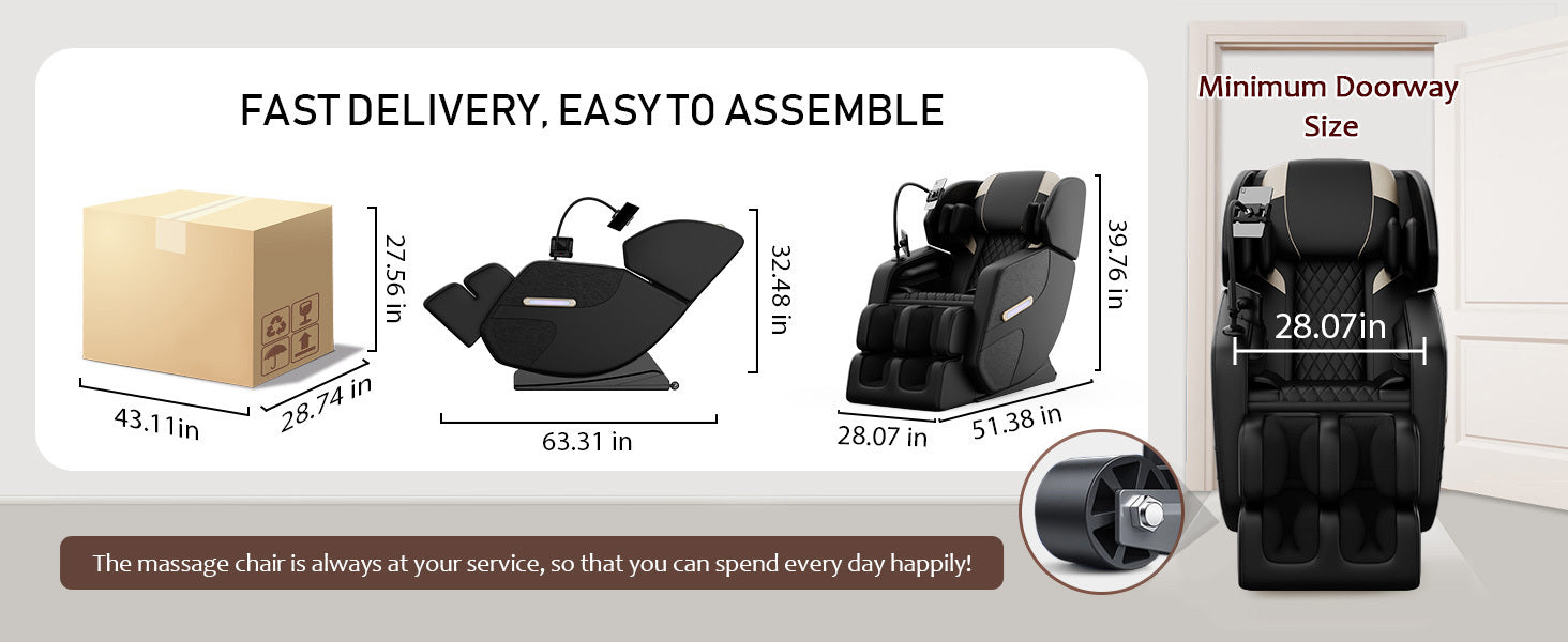 2025 Massage Chair Recliner with Zero Gravity, Full Body Air Pressure, Black, PU Leather