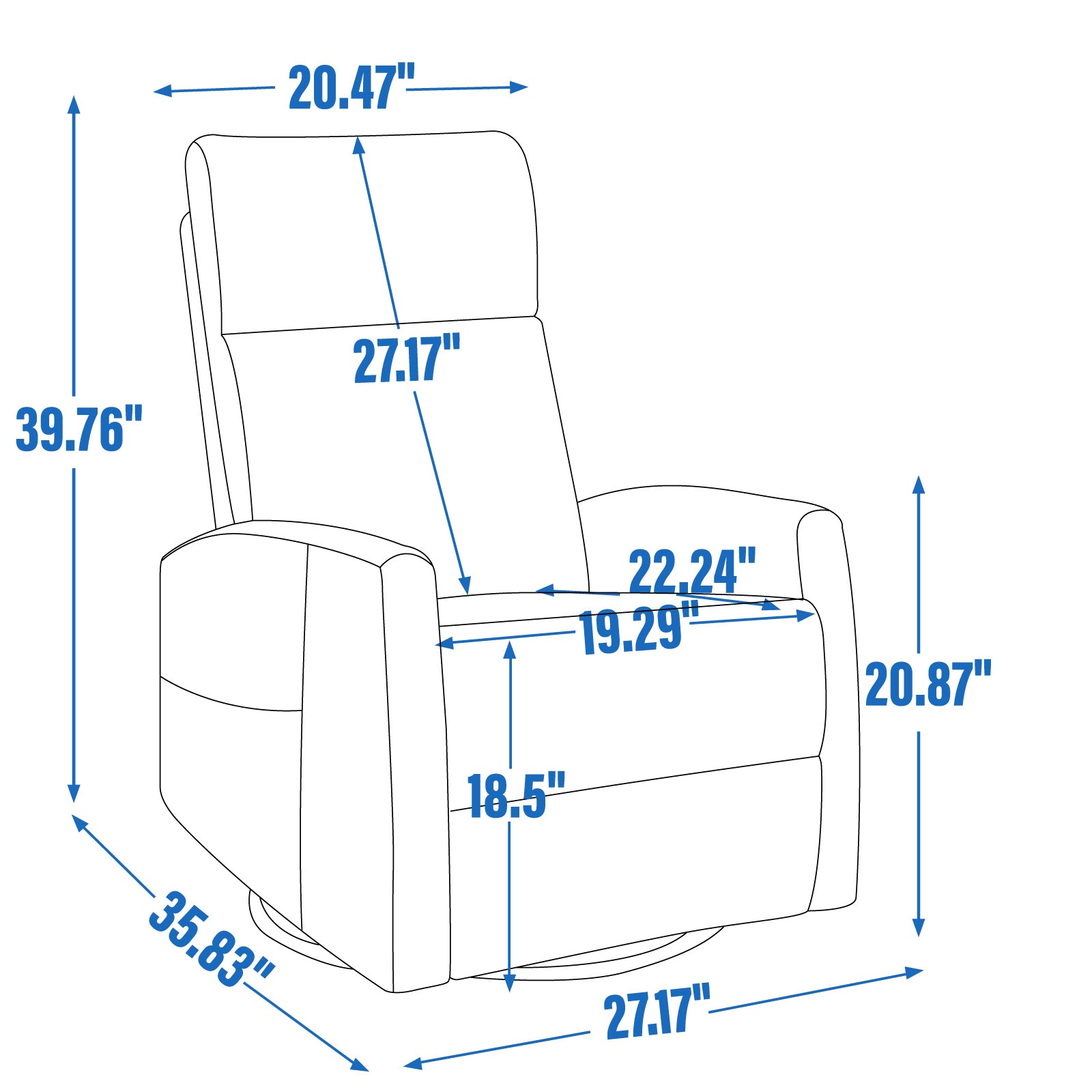 Heat Massage Manual Recliner Chair with Rocker and Swivel in Fabric for Living Room, Brown